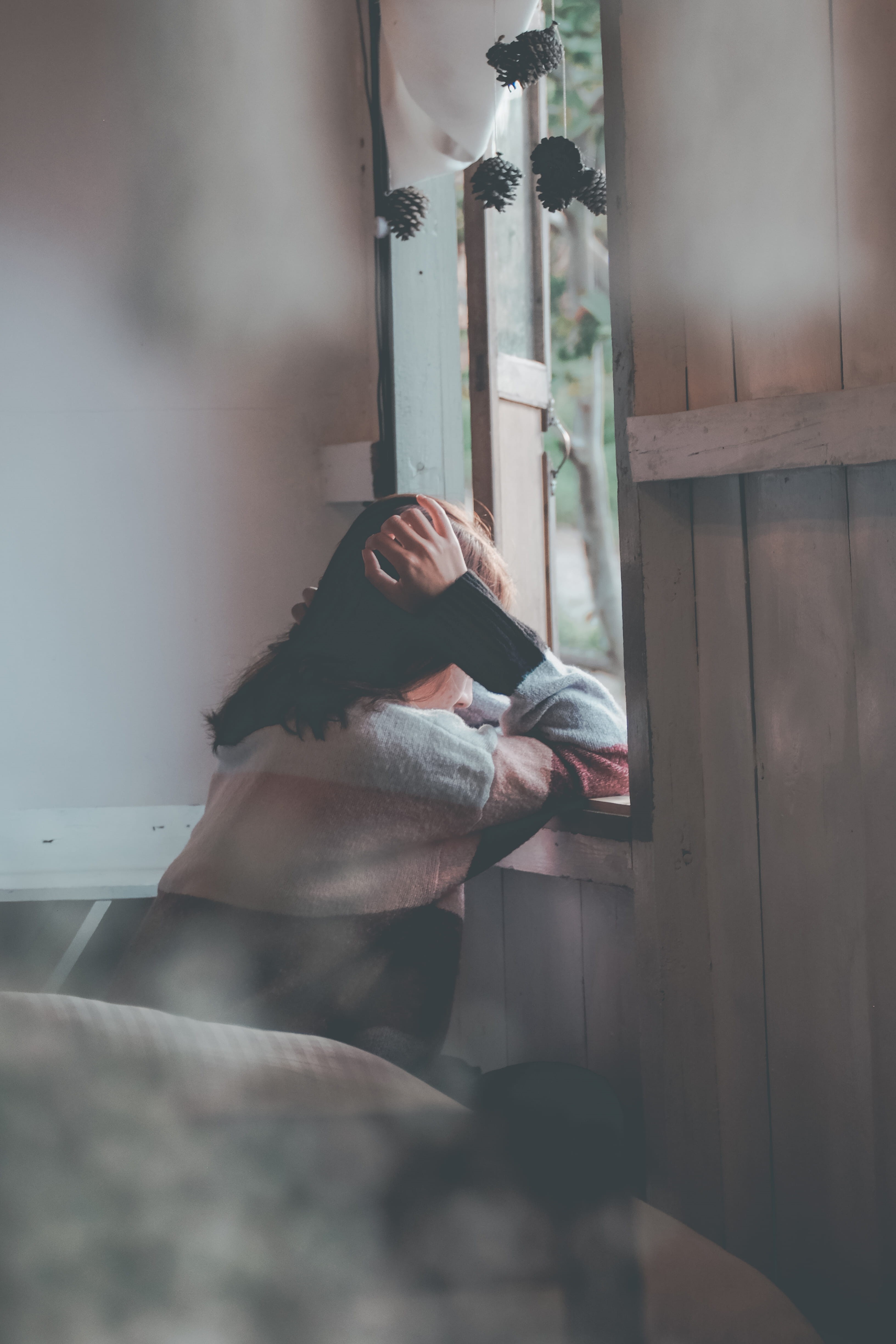 women, beautiful woman, room, young adult, lady, waist up, emotional, girl, adult, window, portrait, young women, side view, casual clothing, photo, person, Phone HD Wallpaper