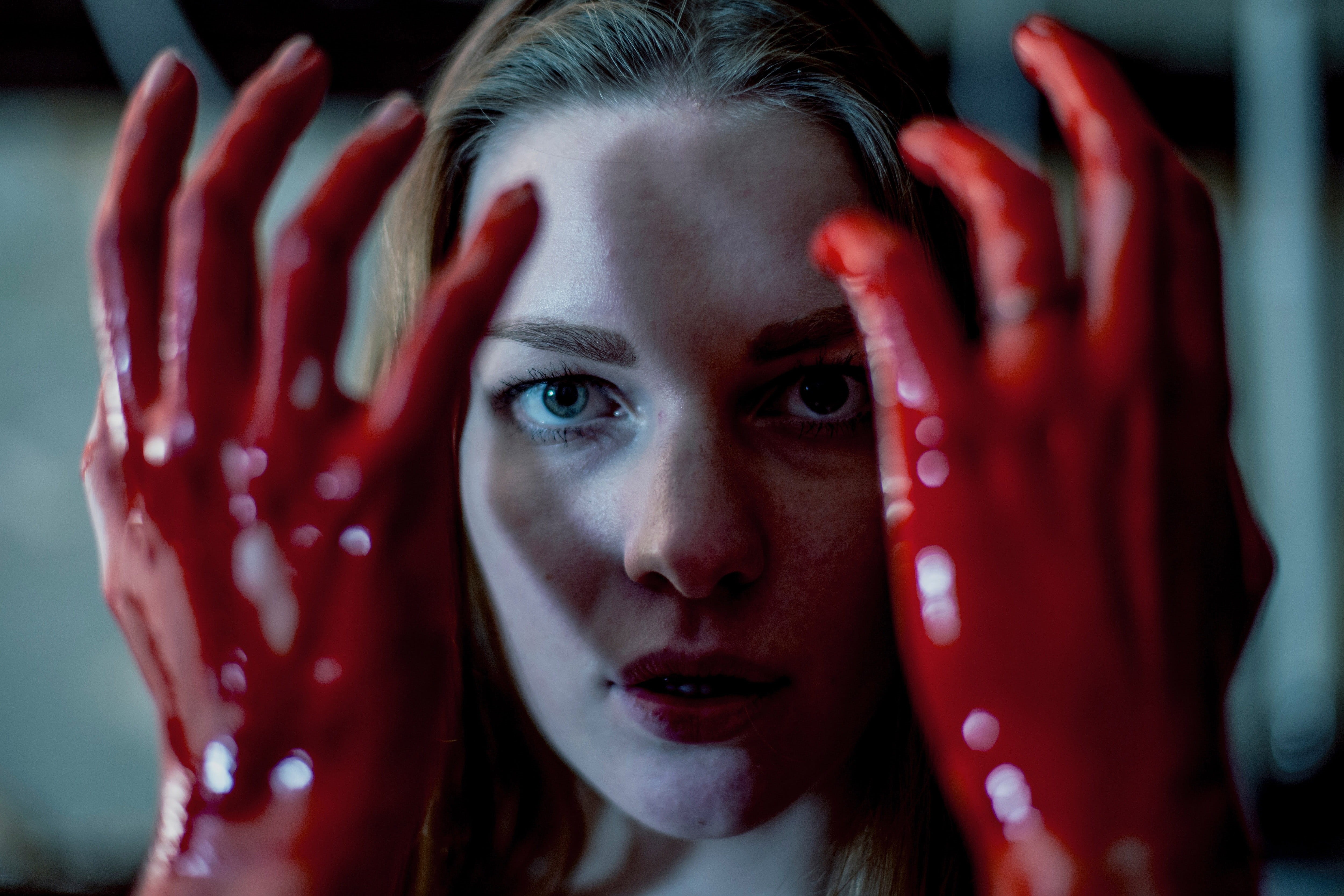 young Adult, women, teenager, human Face, halloween, front view, Woman, magic, blood, horror, beautiful, beautiful woman, covered, wet, fear, 4K, hands, HD Wallpaper