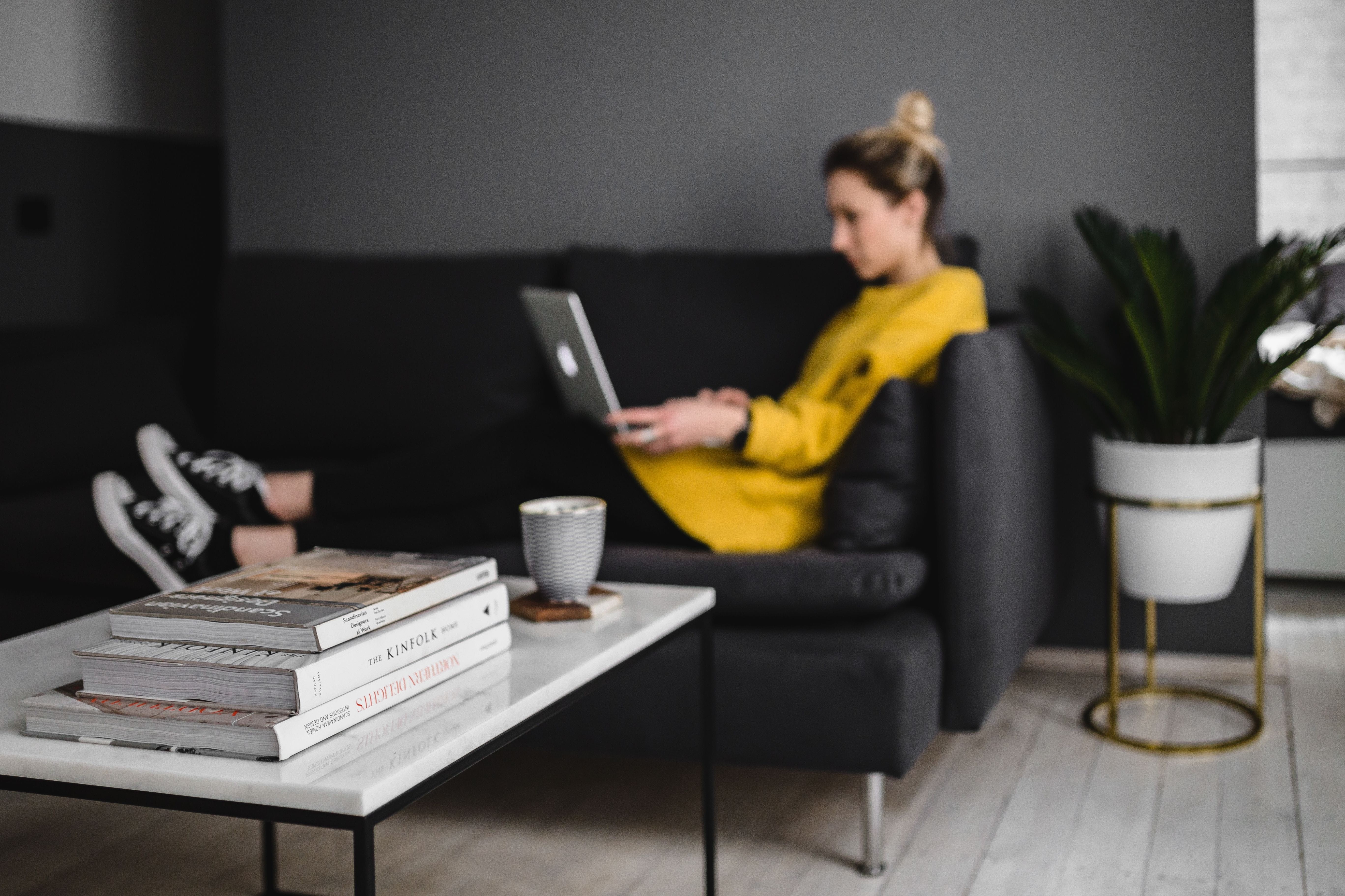 sitting, typing, wireless technology, furniture, girl, scandi, caucasian, connection, desk, home, caucasian Ethnicity, white floor, macbook pro, casual Clothing, HD Wallpaper