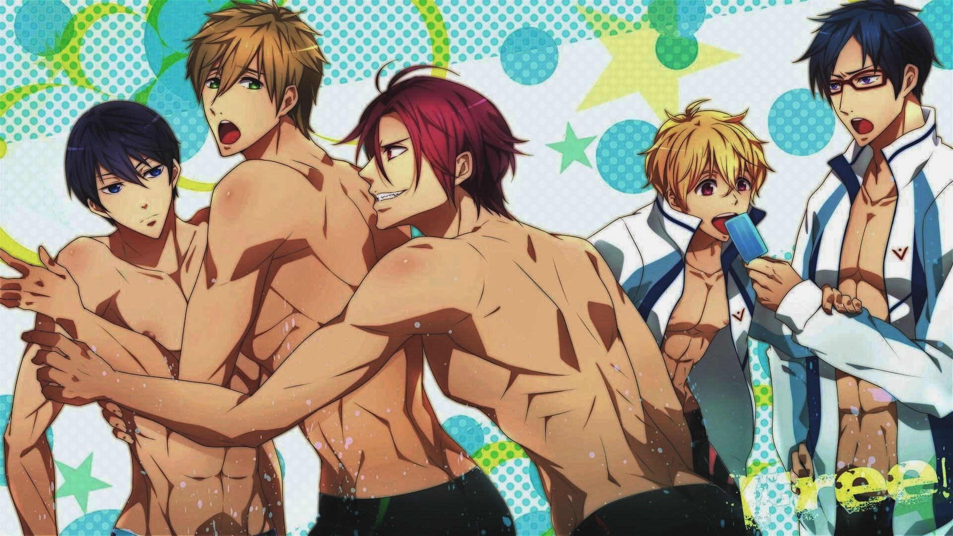 swimming pool, from behind, abs, !, model, men, anime, 1080P, Yaoi, swimmer, HD Wallpaper