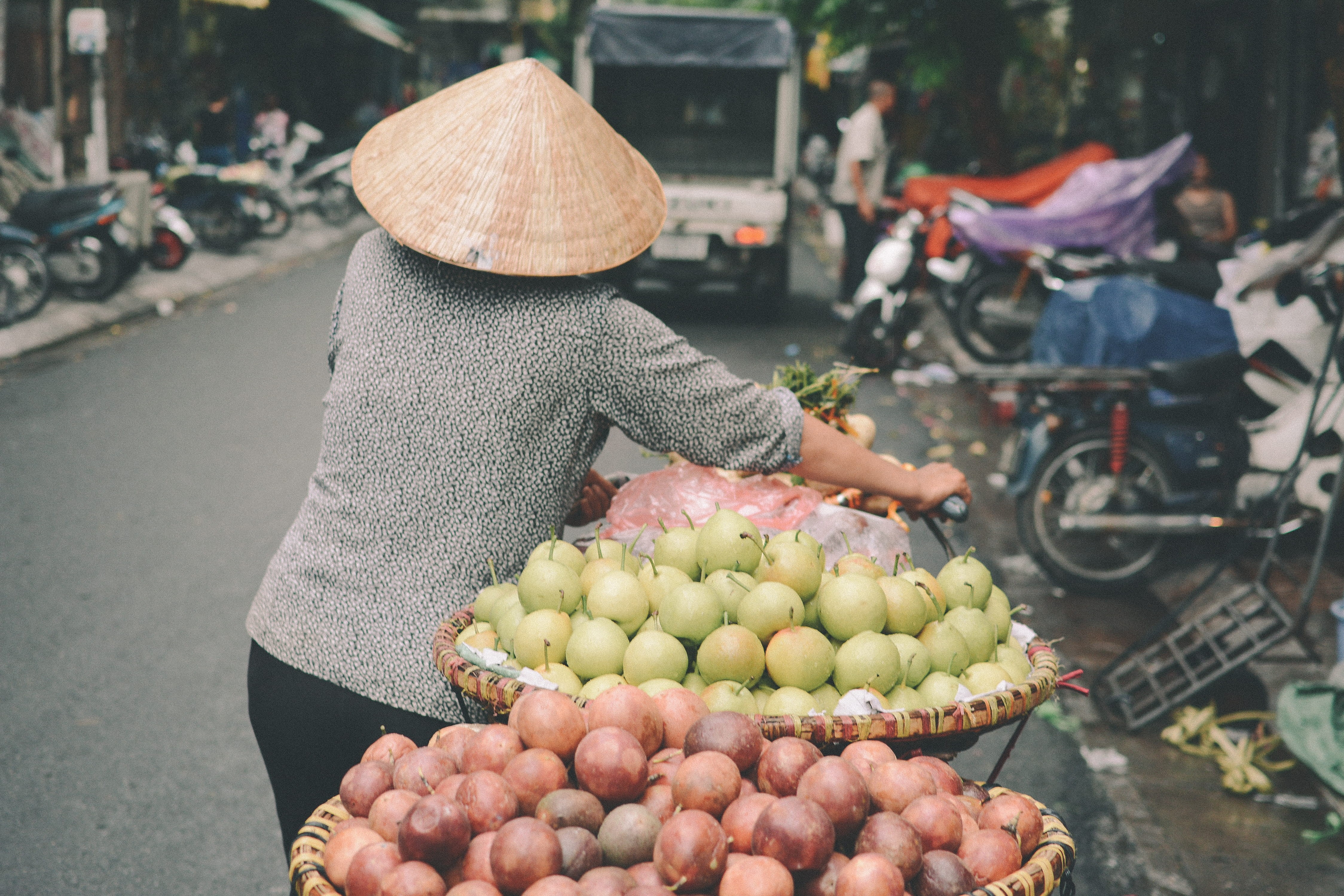 tradition, person, wellbeing, sell, Hanoi, buying, adult, from behind, day, sale, real people, food, marketplace, market stall, bike, culture, commerce, HD Wallpaper