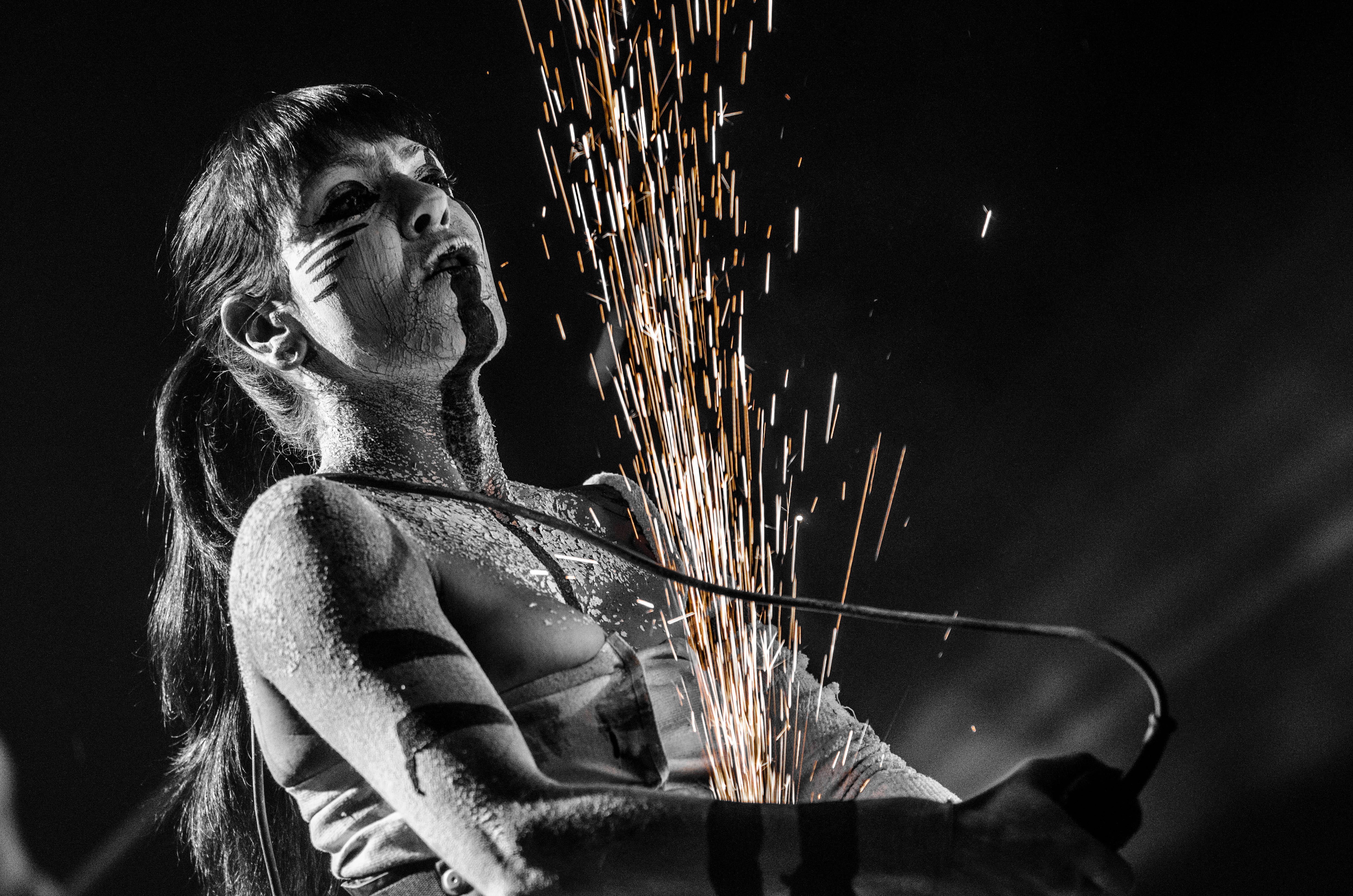 nature, motion, hairstyle, dark, concert, studio shot, music, adult, sparks, face, indoors, person, performer, musician, portrait, one person, grayscale, HD Wallpaper