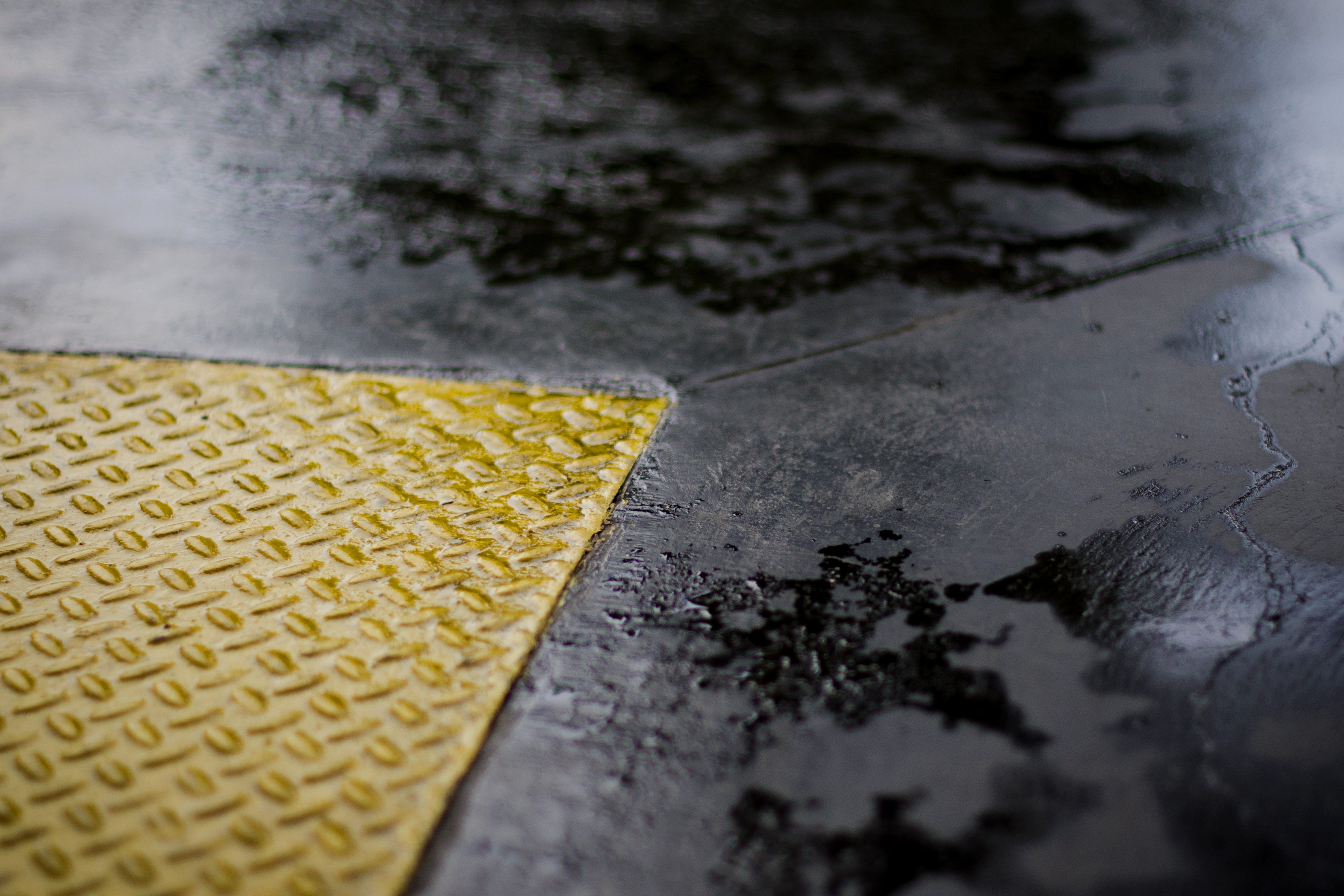 high angle view, no people, close-up, metal, selective focus, yellow, wet, day, 5K, nature, garage, background, freshness, outdoors, flooring, texture, HD Wallpaper