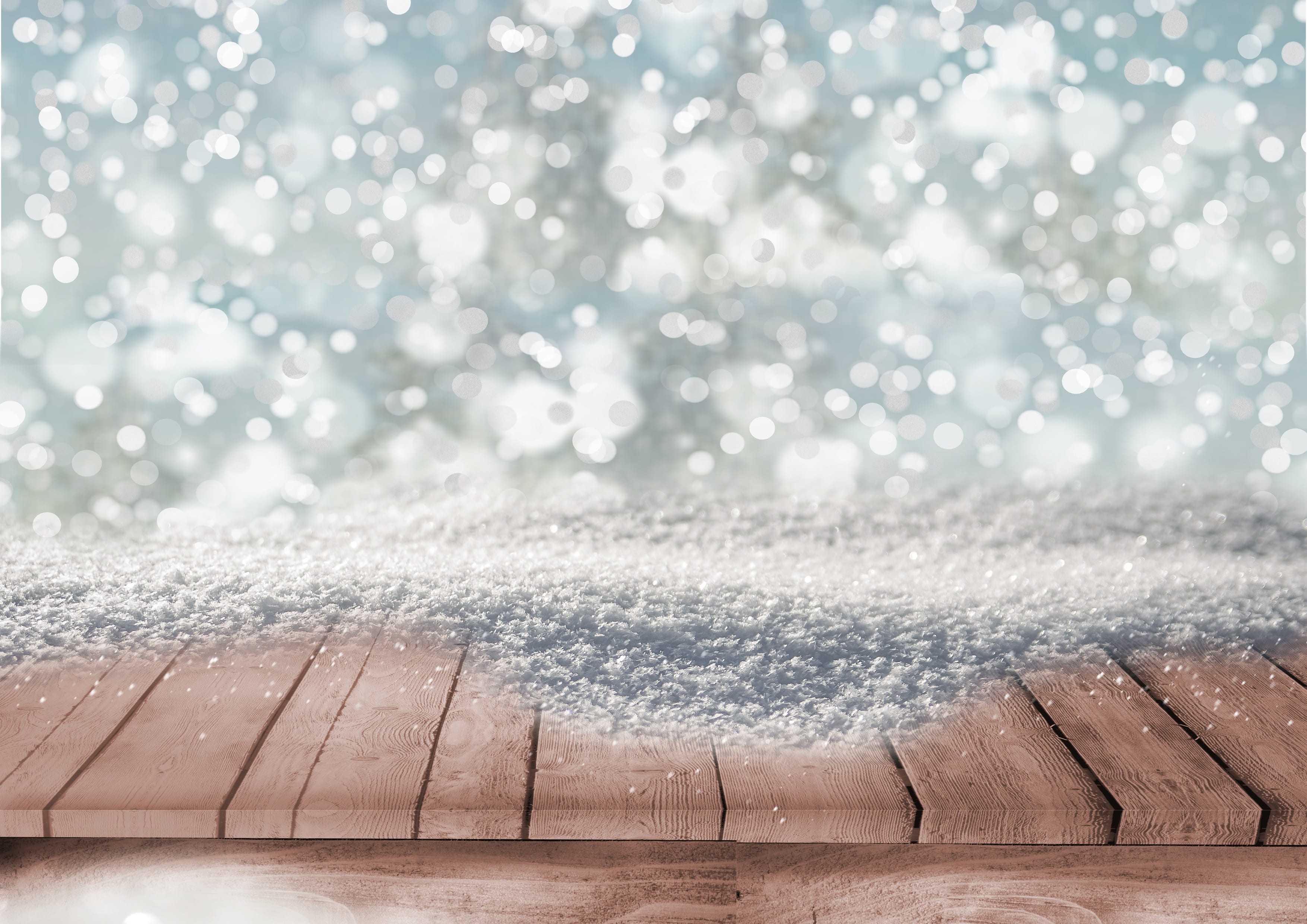 winter, sunlight, nature, no people, backgrounds, outdoors, wood, white, bokeh, background, snowy, boards, day, wet, close-up, stage, flooring, season, HD Wallpaper