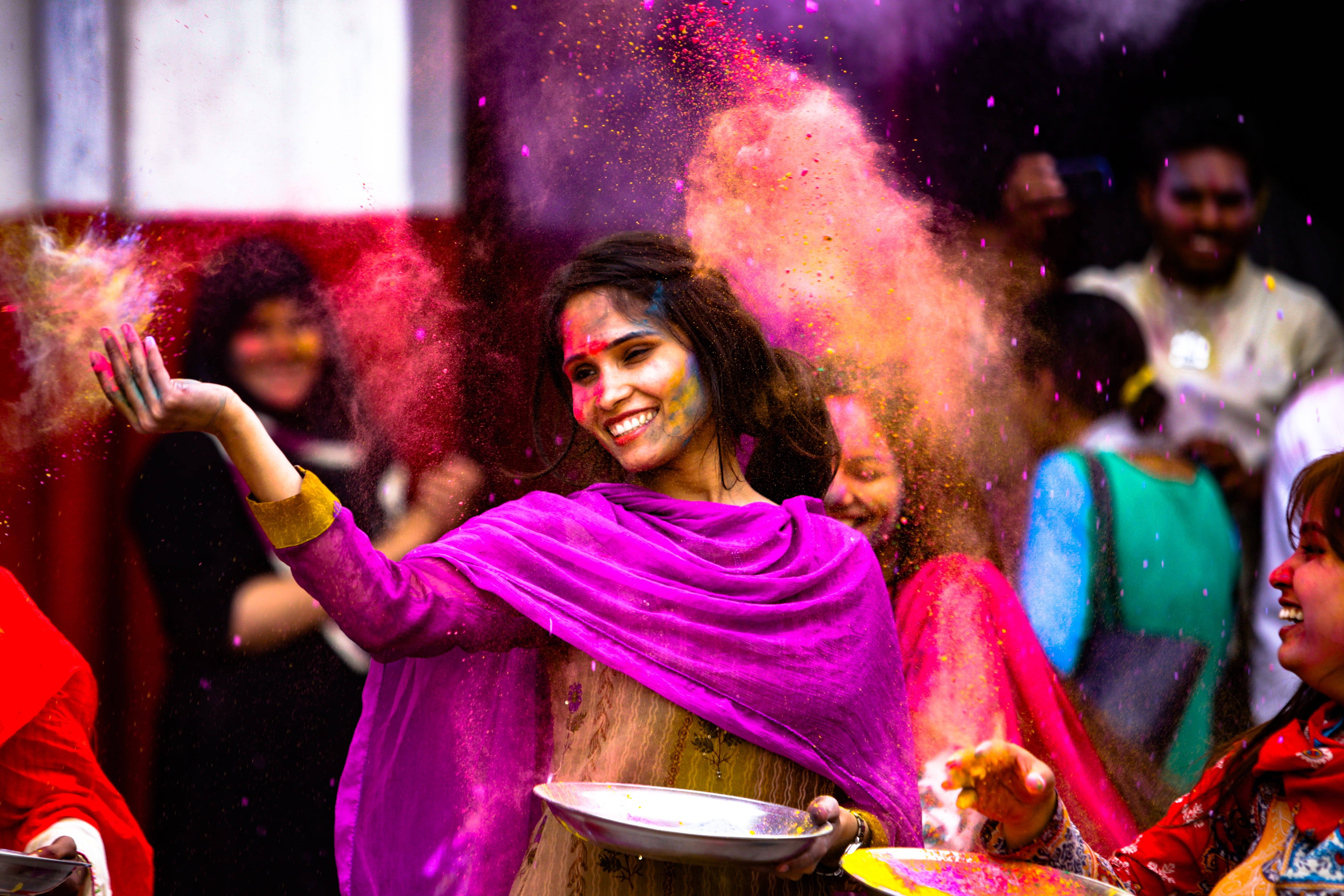 enjoyment, adult, multi colored, concert, happiness, dress, colorful, joy, fashion, female, positive emotion, fun, traditional, dance, woman, powder paint, HD Wallpaper