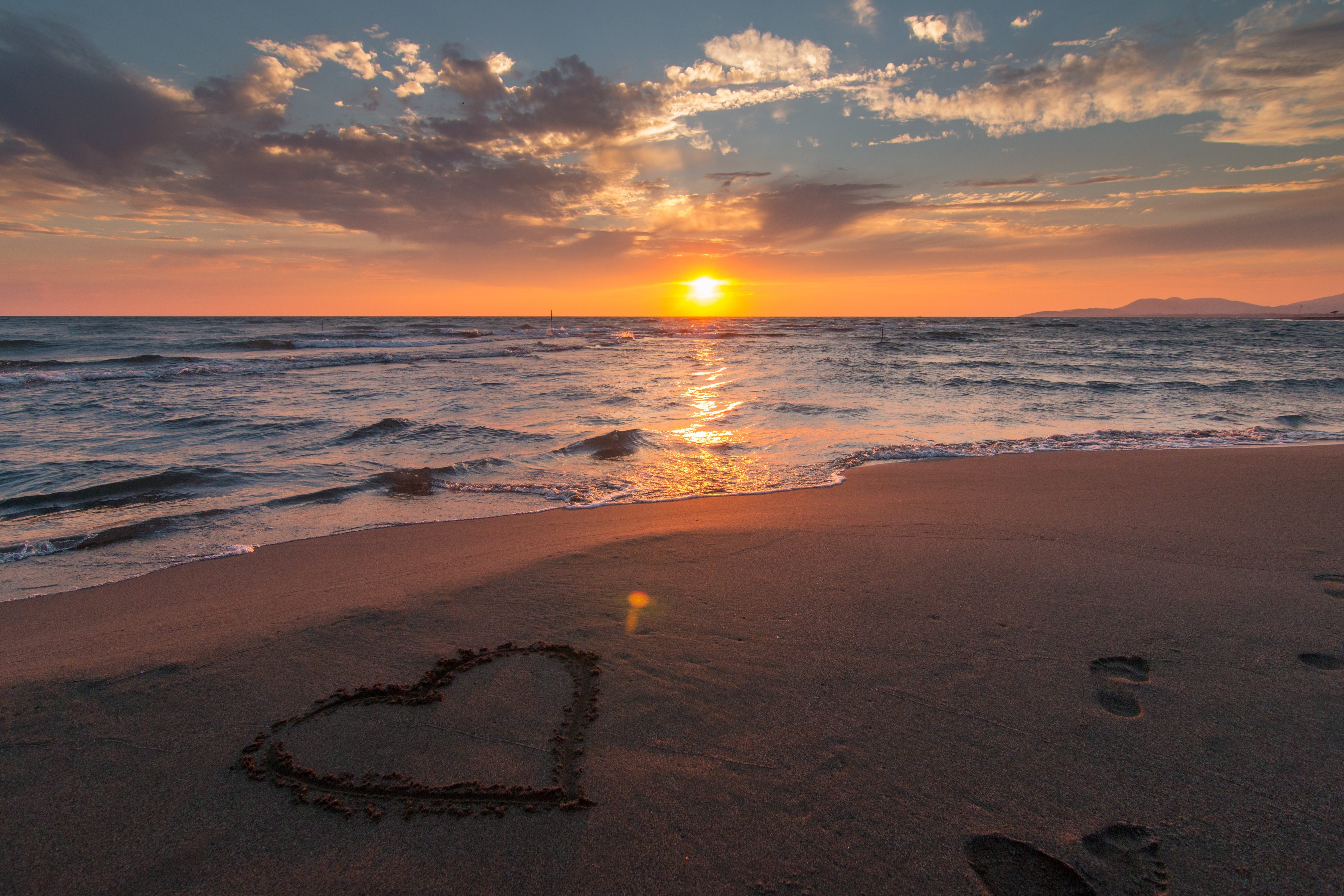 holiday, surf, sunrise, warm, peace, sky, sunset, horizon over water, day, coast, concept, love, cloud - sky, sun, positive emotion, golden, 5K, orange color, HD Wallpaper