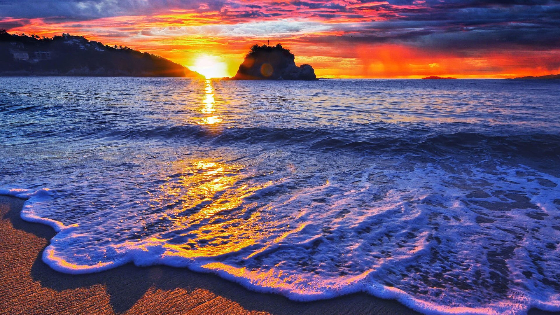 nature, power in nature, sky, cloud, clouds, shore, tree, sunlight, 1080P, tranquility, horizon, landscape, tranquil, beach, travel, vacation, sunny, summer, HD Wallpaper