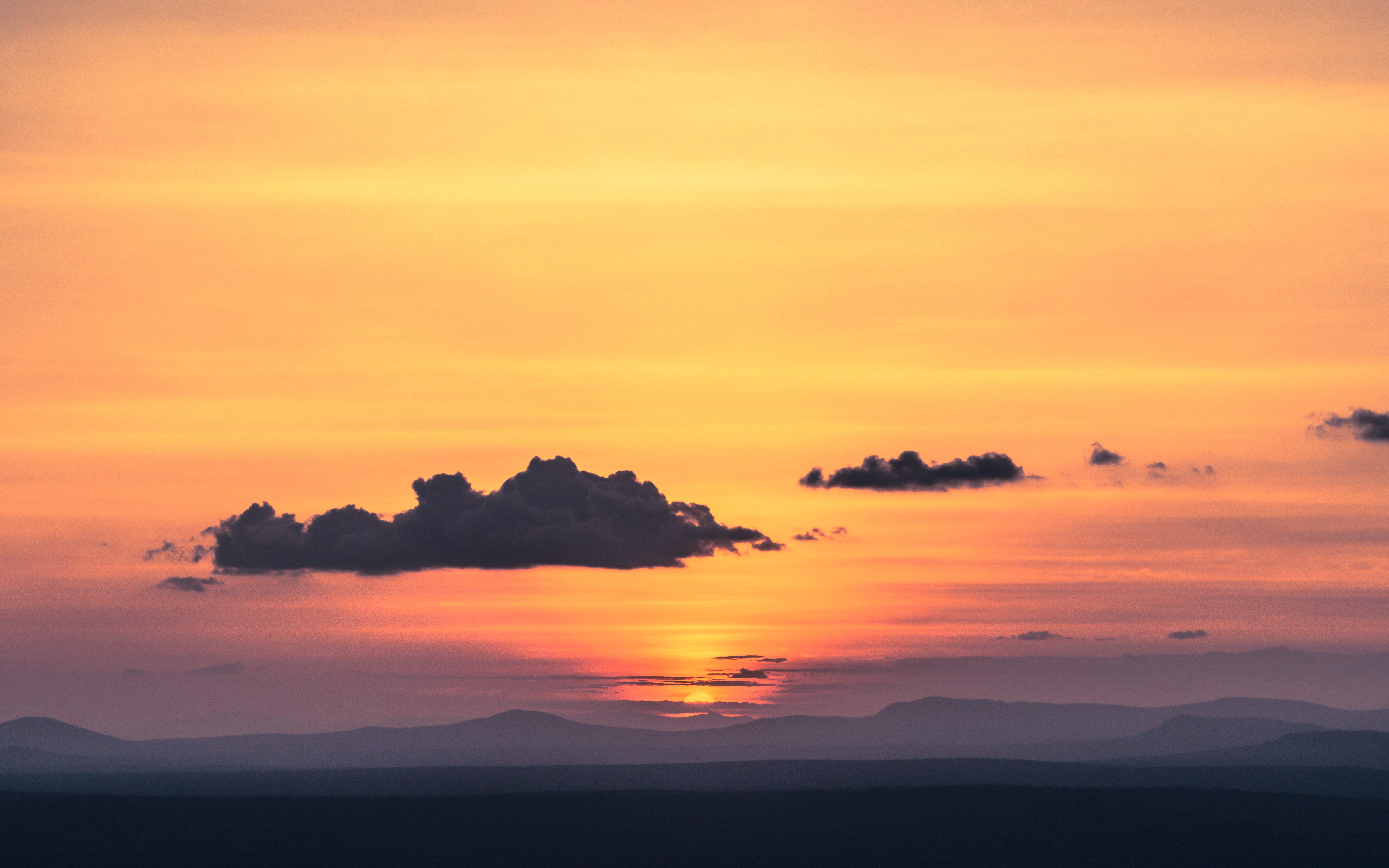 dramatic sky, golden, orange, person, scenic, summer, silhouette, adventure, natural, 8K, beauty in nature, panoramic, horizontal plane, sunlight, landscape, HD Wallpaper