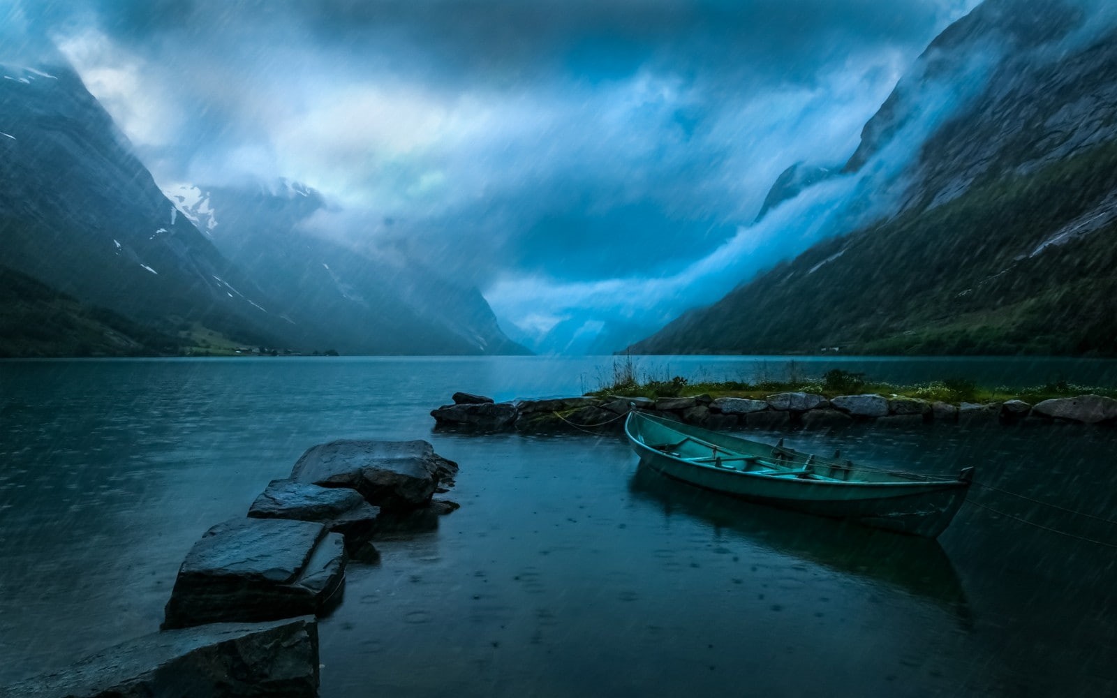 no people, water, mountain, nature, landscape, lake, beauty in nature, clouds, mountains, travel, idyllic, reflection, mist, nautical vessel, cloud - sky, HD Wallpaper