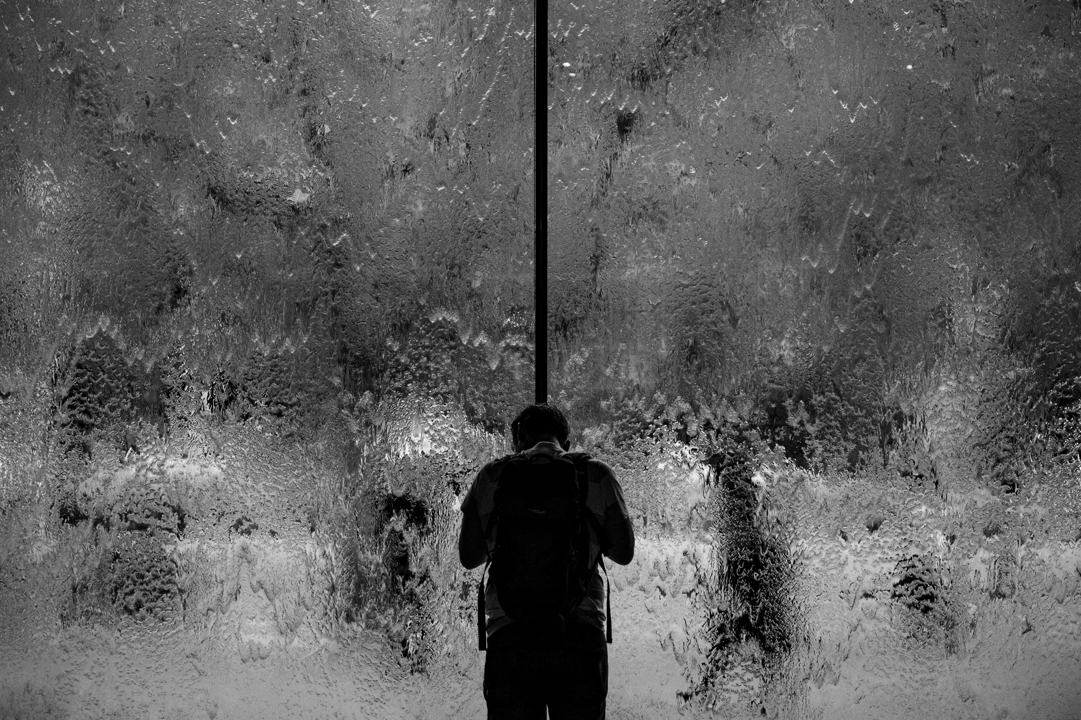 person, black And White, pole, people, glass, one person, land, water, nature, one man only, three quarter length, holding, waist up, outdoors, 2K, walking, HD Wallpaper