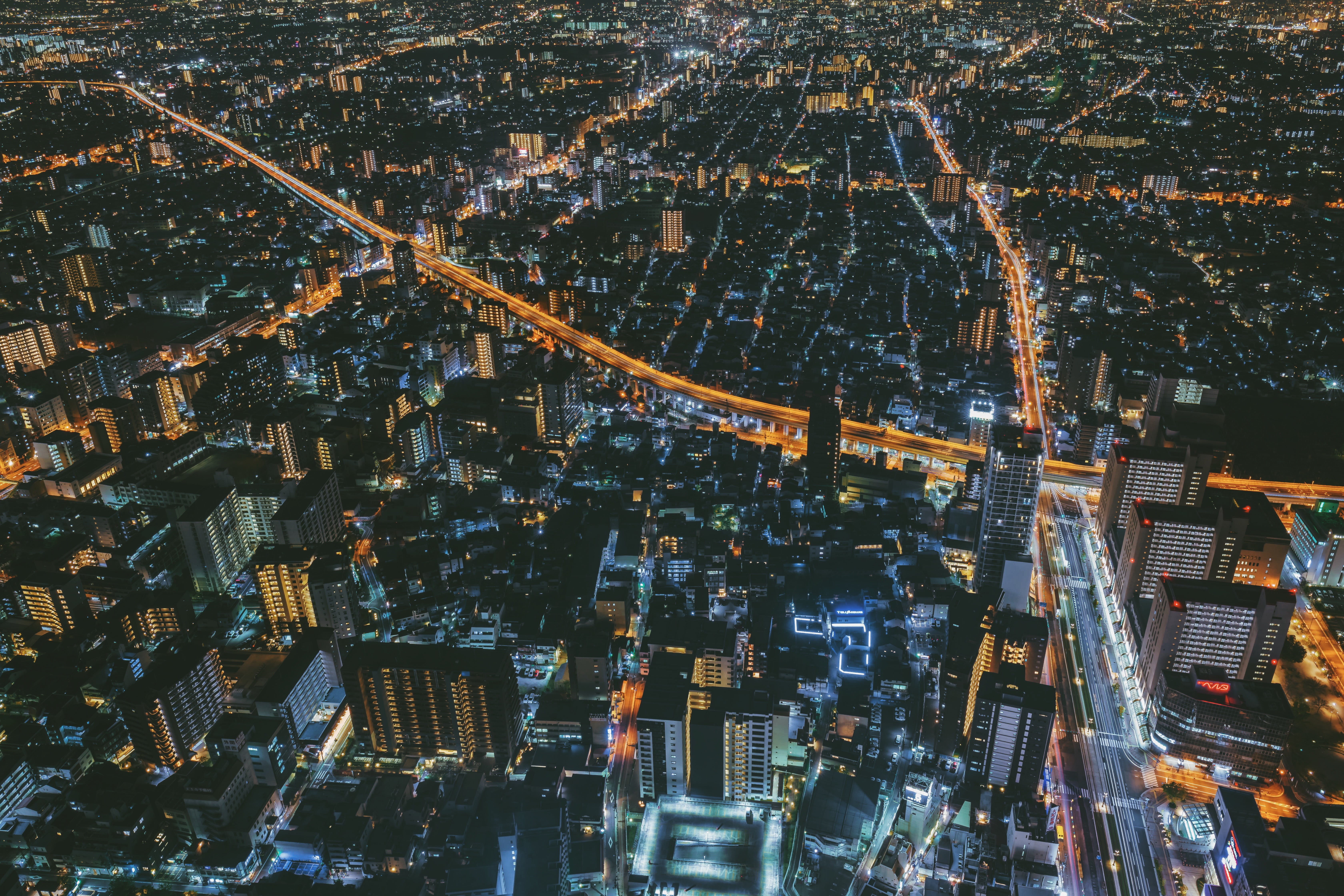 tall - high, tower, business, top view, office building exterior, night, building, city, high Angle View, rise, built Structure, skyscraper, travel, gray, HD Wallpaper