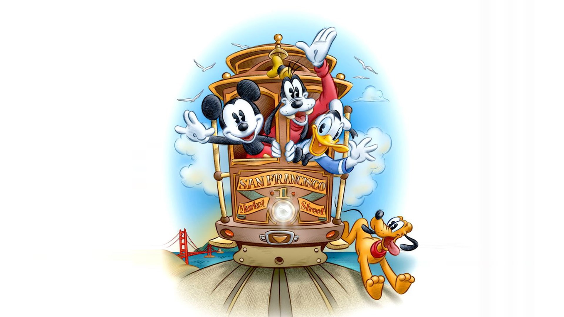pluto, mickey, duck, donald, 1080P, desktop, background, market, street, san, francisco, goofy, walk, HD Wallpaper