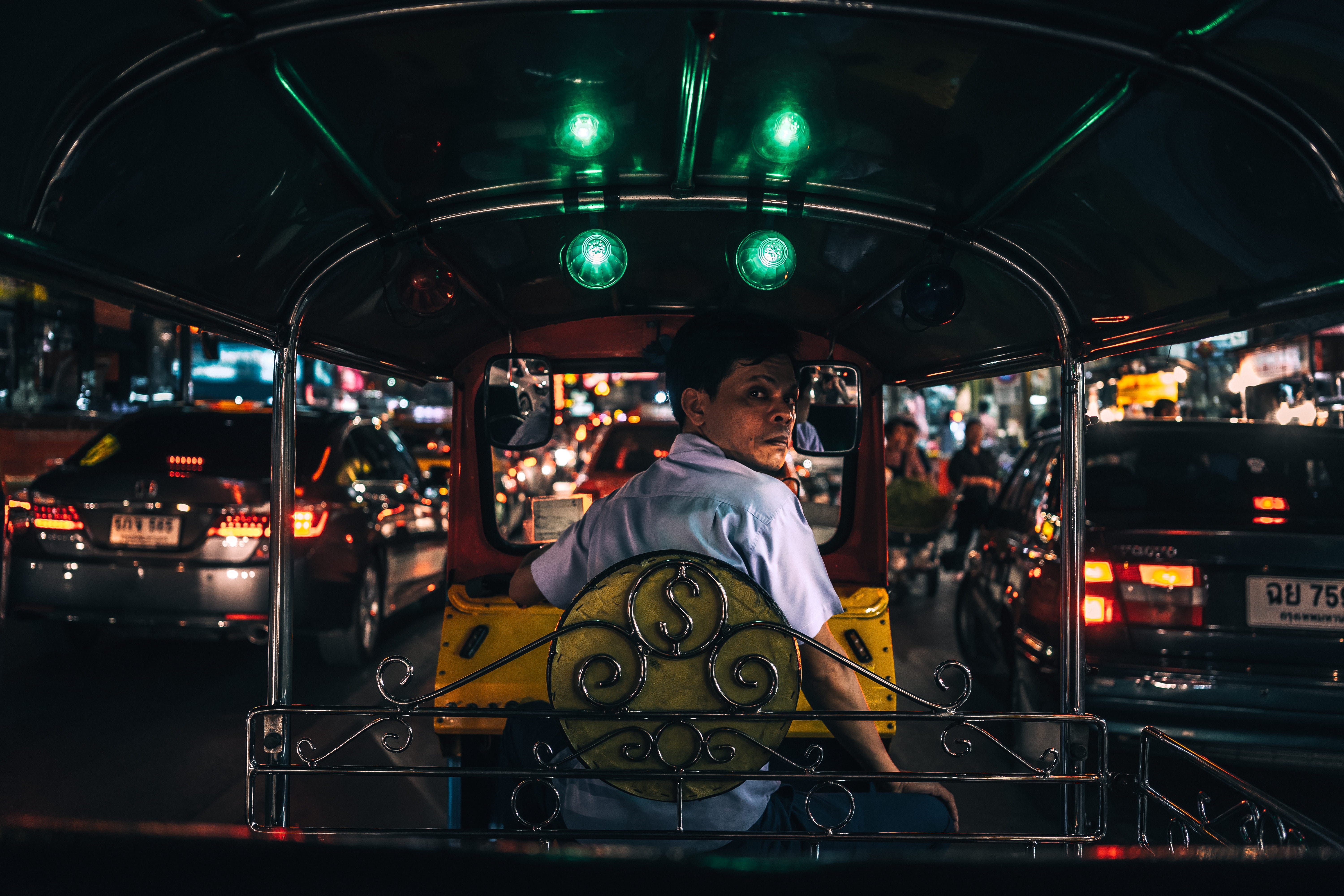 autorickshaw, front view, men, one person, illuminated, waist up, arts culture and entertainment, adult, cars, one man only, people, portrait, 5K, turned, HD Wallpaper