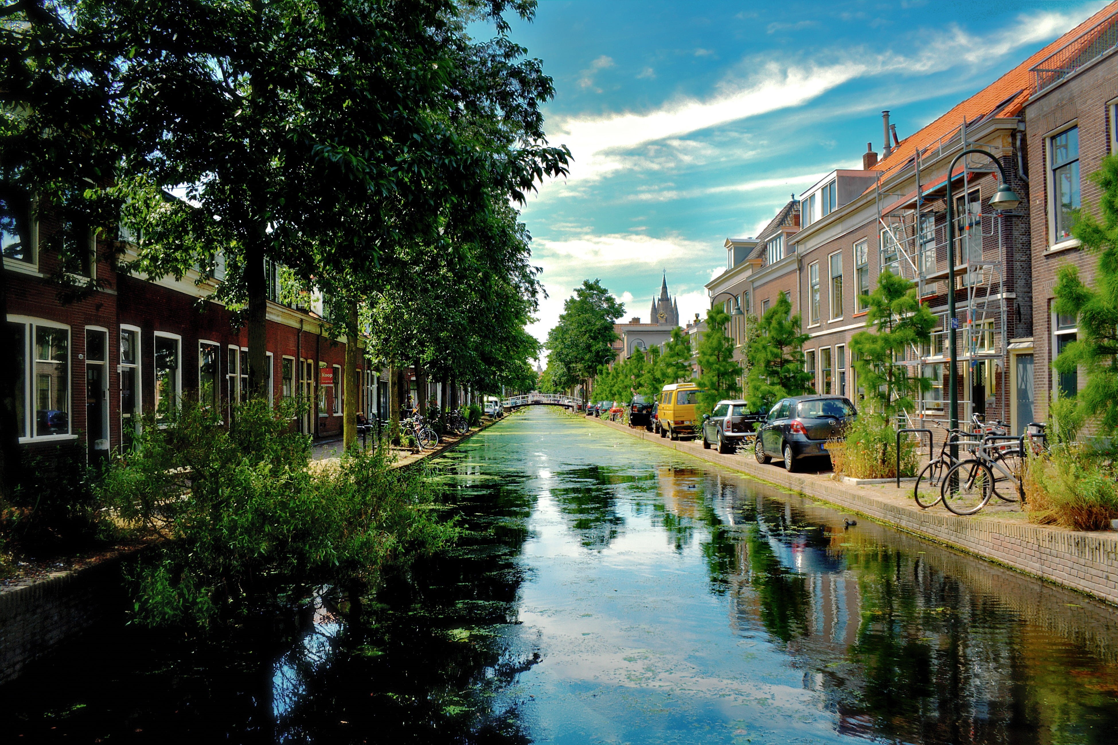 reflection, rivers, canal, tree, streetview, built structure, rain, nature, transportation, car, mode of transportation, niederlande, 4K, vacation, water, HD Wallpaper