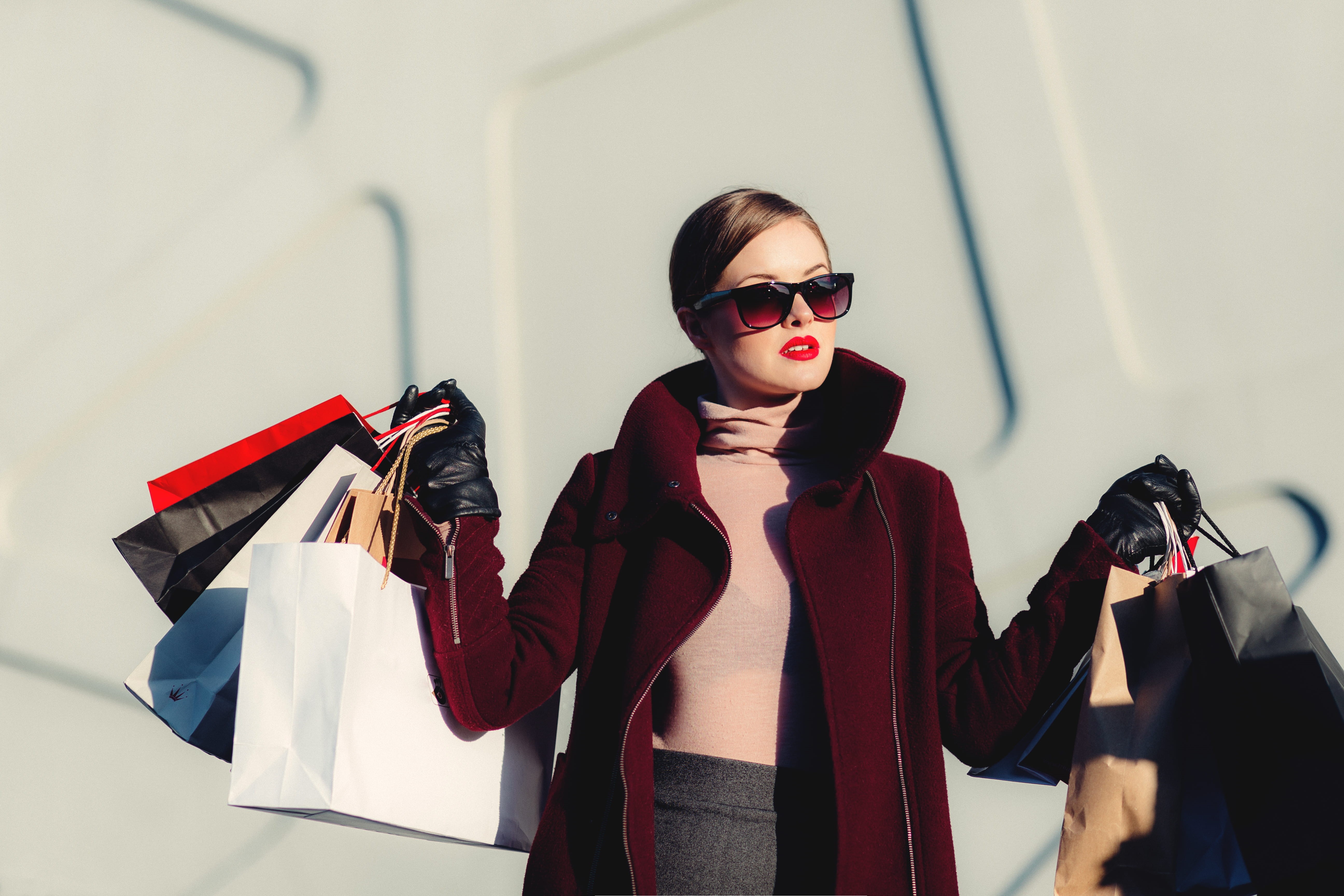 white, shopping, female, retail display, photo, store, shop, coat, consumerism, shopper, leisure activity, fashion, woman, black, holding, carrying, clothing, HD Wallpaper