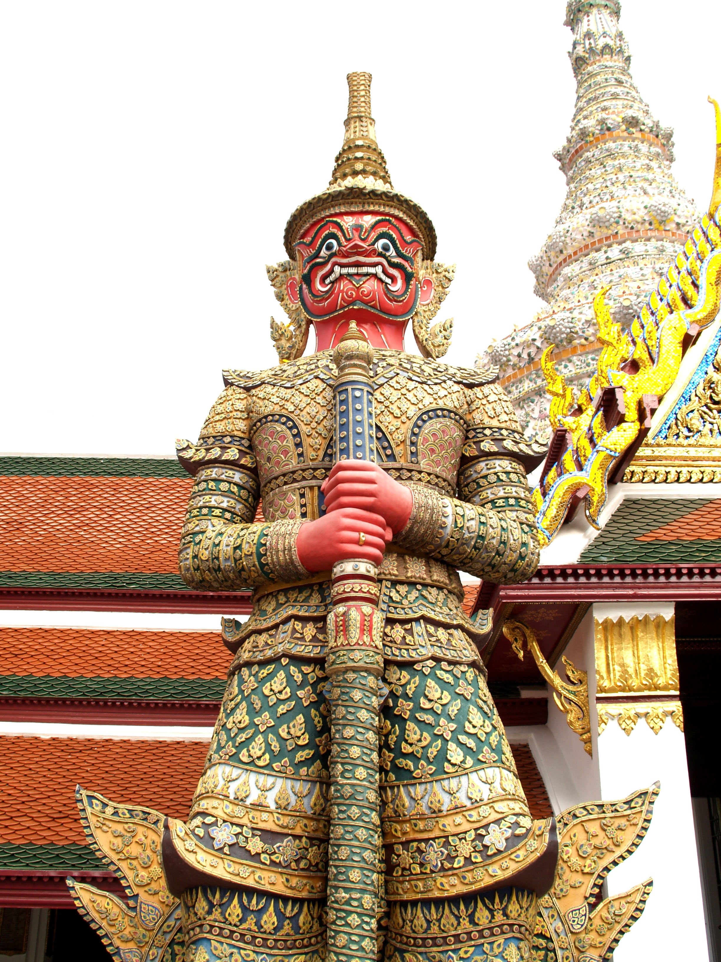 belief, thai, spirituality, art and craft, place of worship, tile, tourist, religion, outdoors, monastery, gold, city, low angle view, heritage, culture, Phone HD Wallpaper