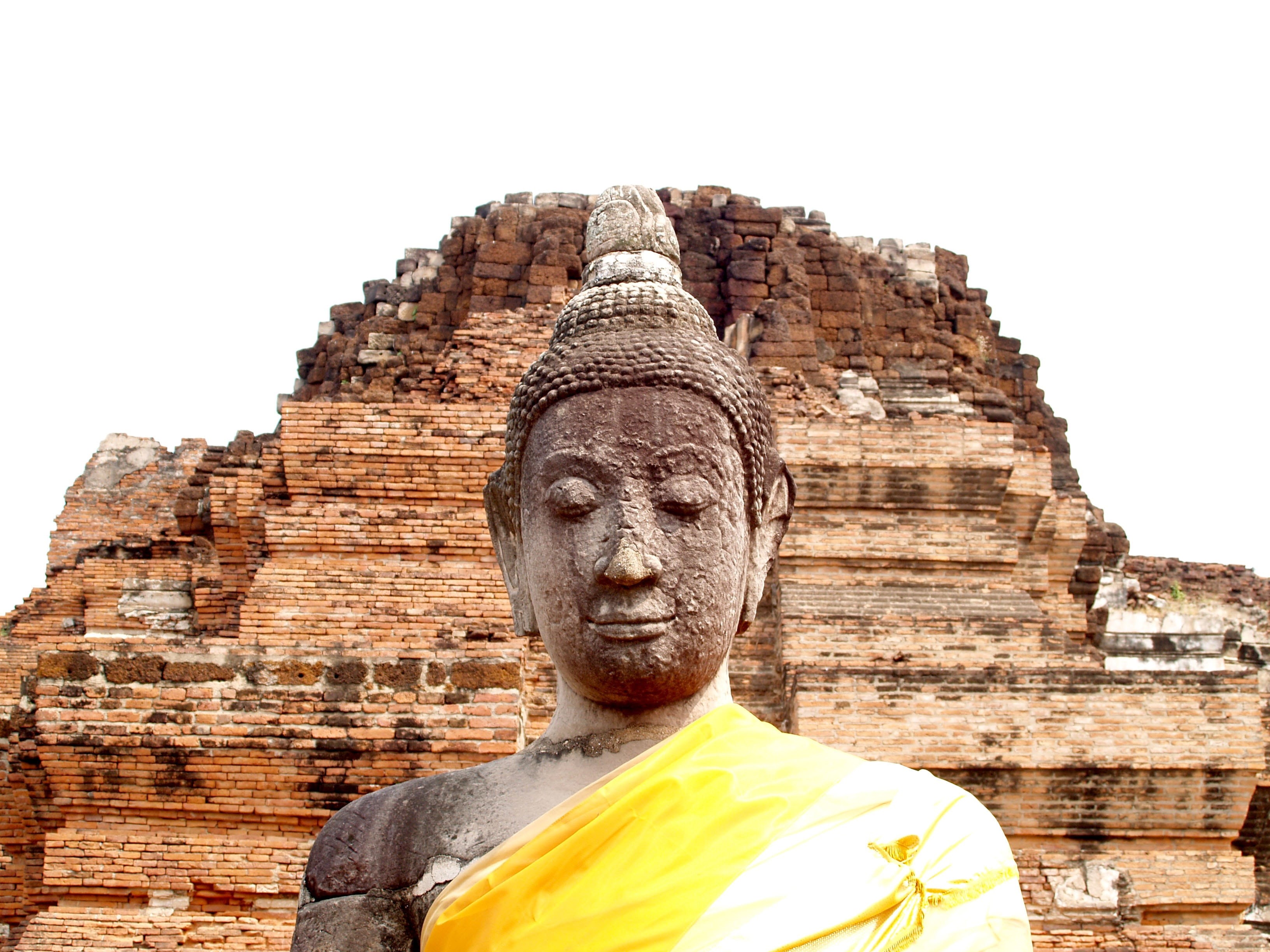 cultures, king, gautama, wat, male likeness, culture, asia, art and craft, brick, ayuthaya, idol, bright, bangkok, 2K, history, old, travel, spiritual, HD Wallpaper