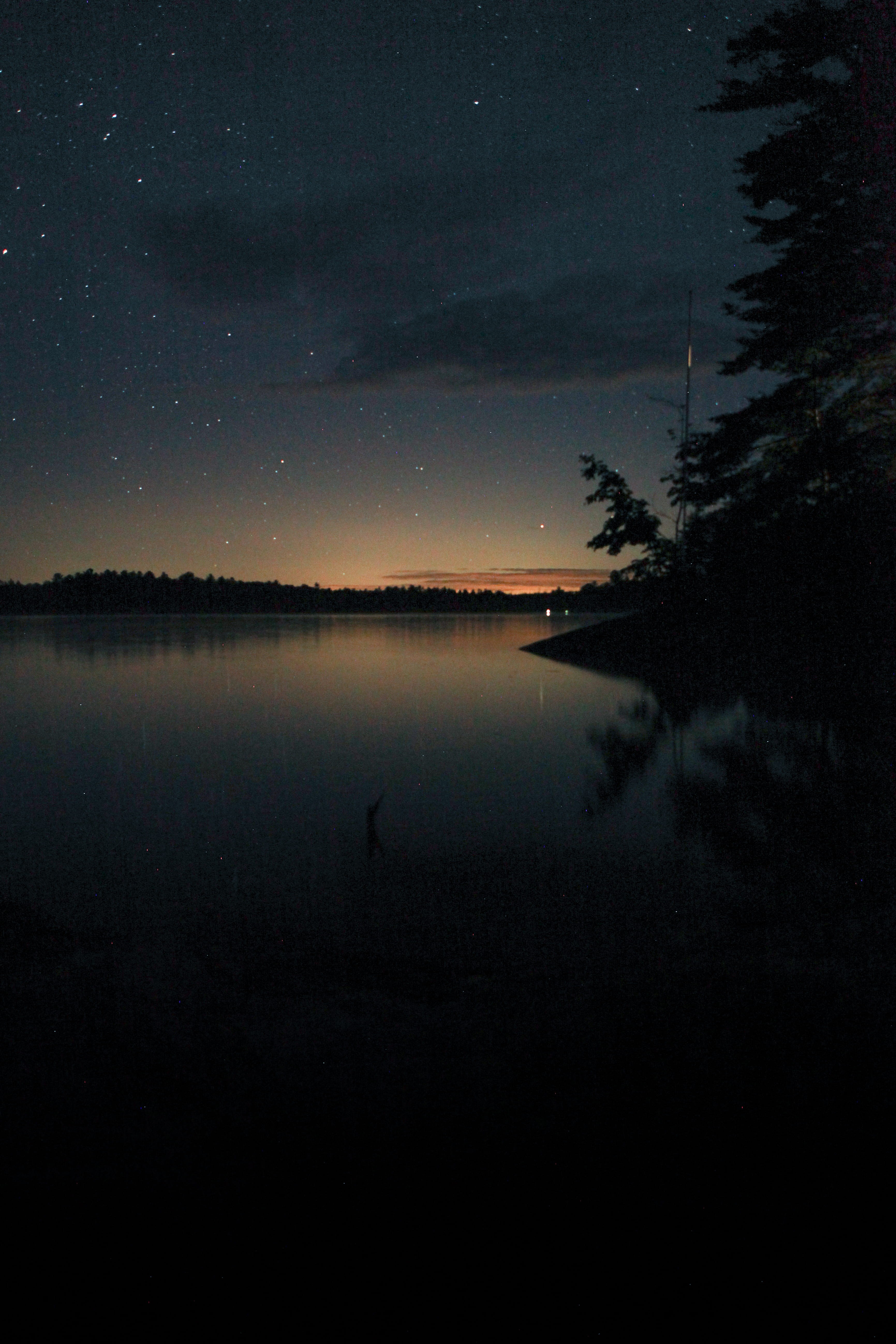 silhouette, 5K, tranquil scene, camp, tranquility, cloud - sky, wilderness, outdoors, forest, trees, idyllic, remote, no people, plant, reflection, astronomy, Phone HD Wallpaper