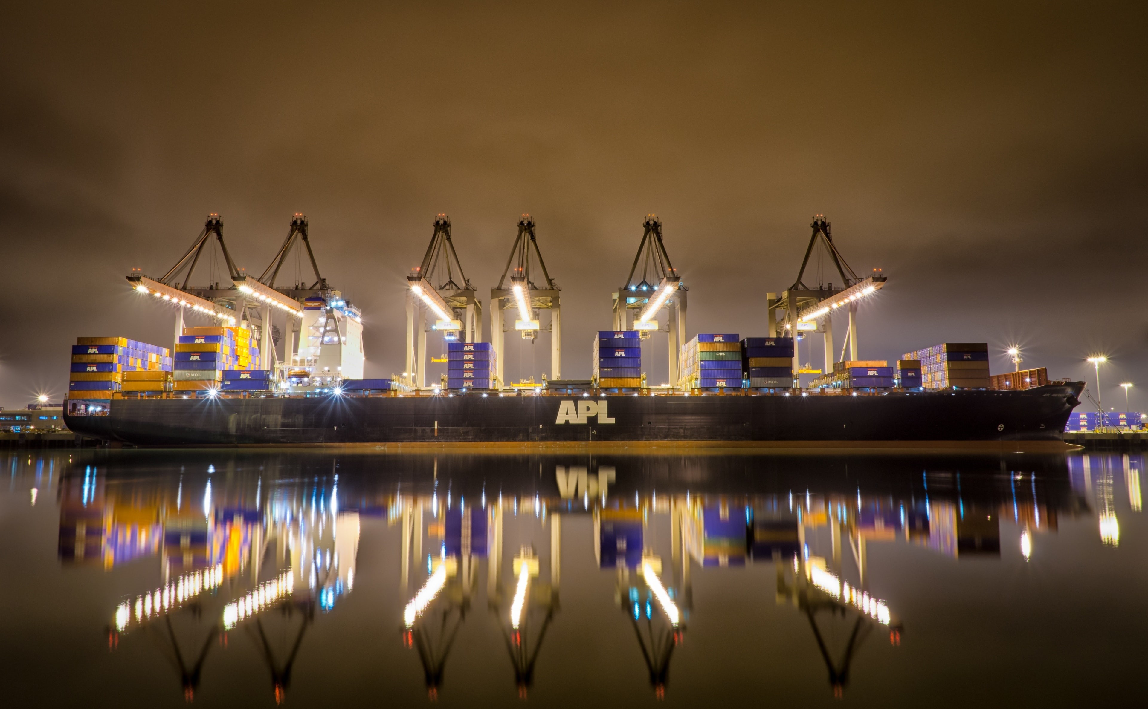 nature, Washington, sky, Clouds, reflection, Vessel, berth300, freight transportation, United States, architecture, Cranes, crane - construction machinery, HD Wallpaper