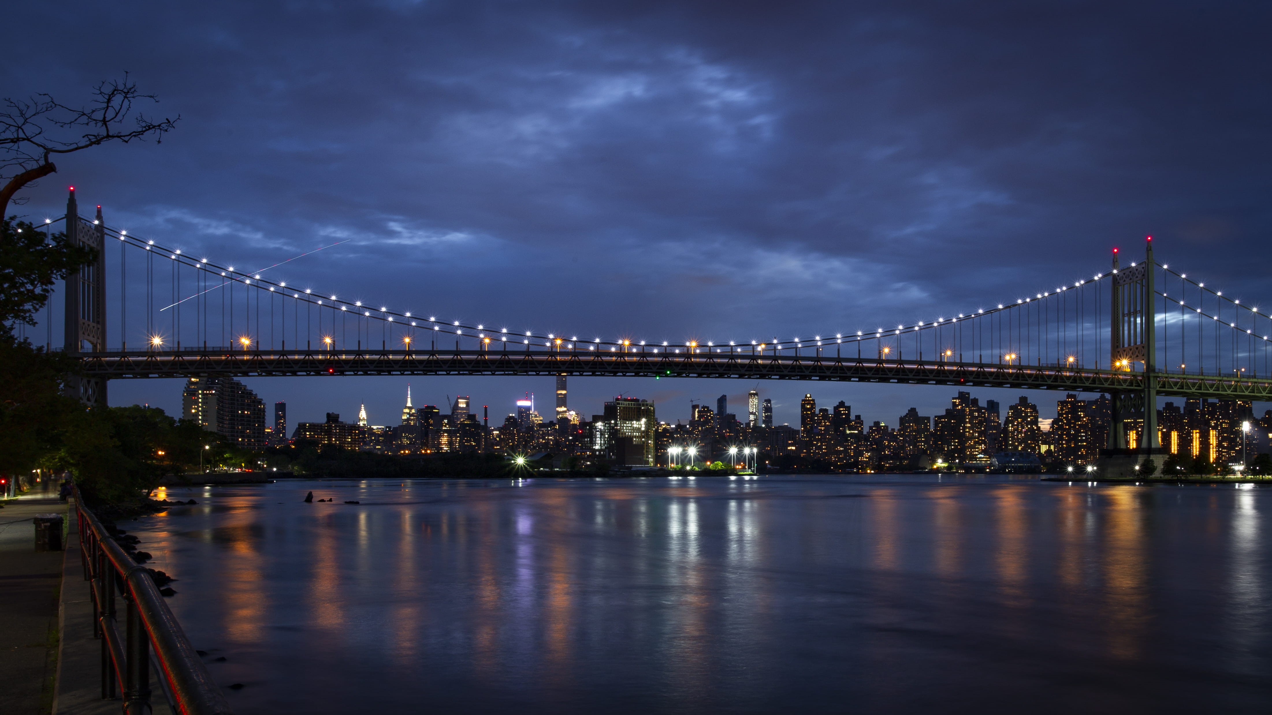 long esposure, bridge, nightphotography, nyc, architecture, city, cityscape, night, citylife, sky, new york city, transportation, no people, reflection, HD Wallpaper