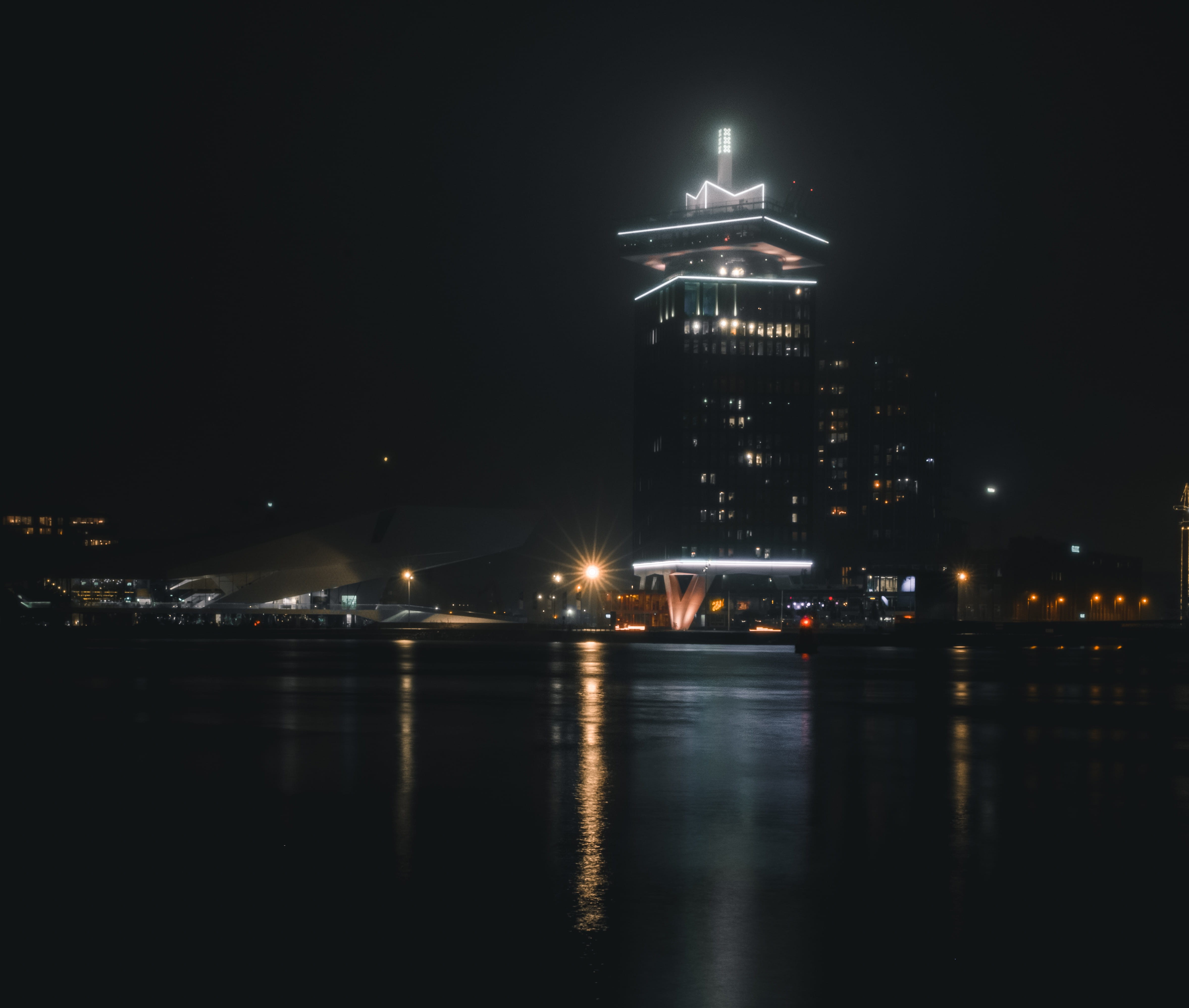 waterfront, nightphotography, outdoors, tower, transportation, light, pier, long exposure, motion, built structure, building exterior, 4K, city, skyscraper, HD Wallpaper