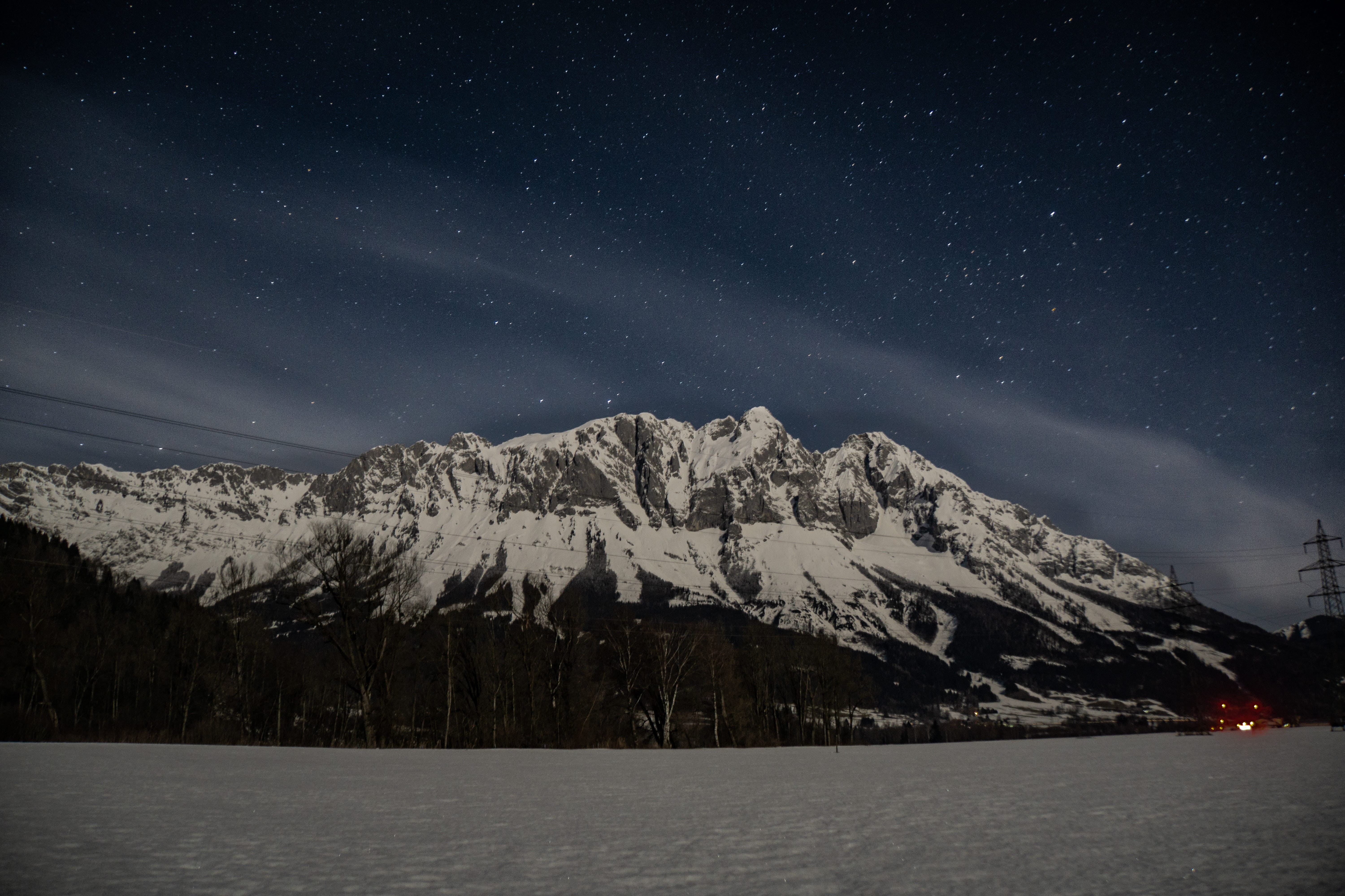 austria, alps, star - space, ice, night sky, formation, no people, tranquil scene, mountain peak, tree, stars, winter, beauty in nature, idyllic, outdoors, HD Wallpaper