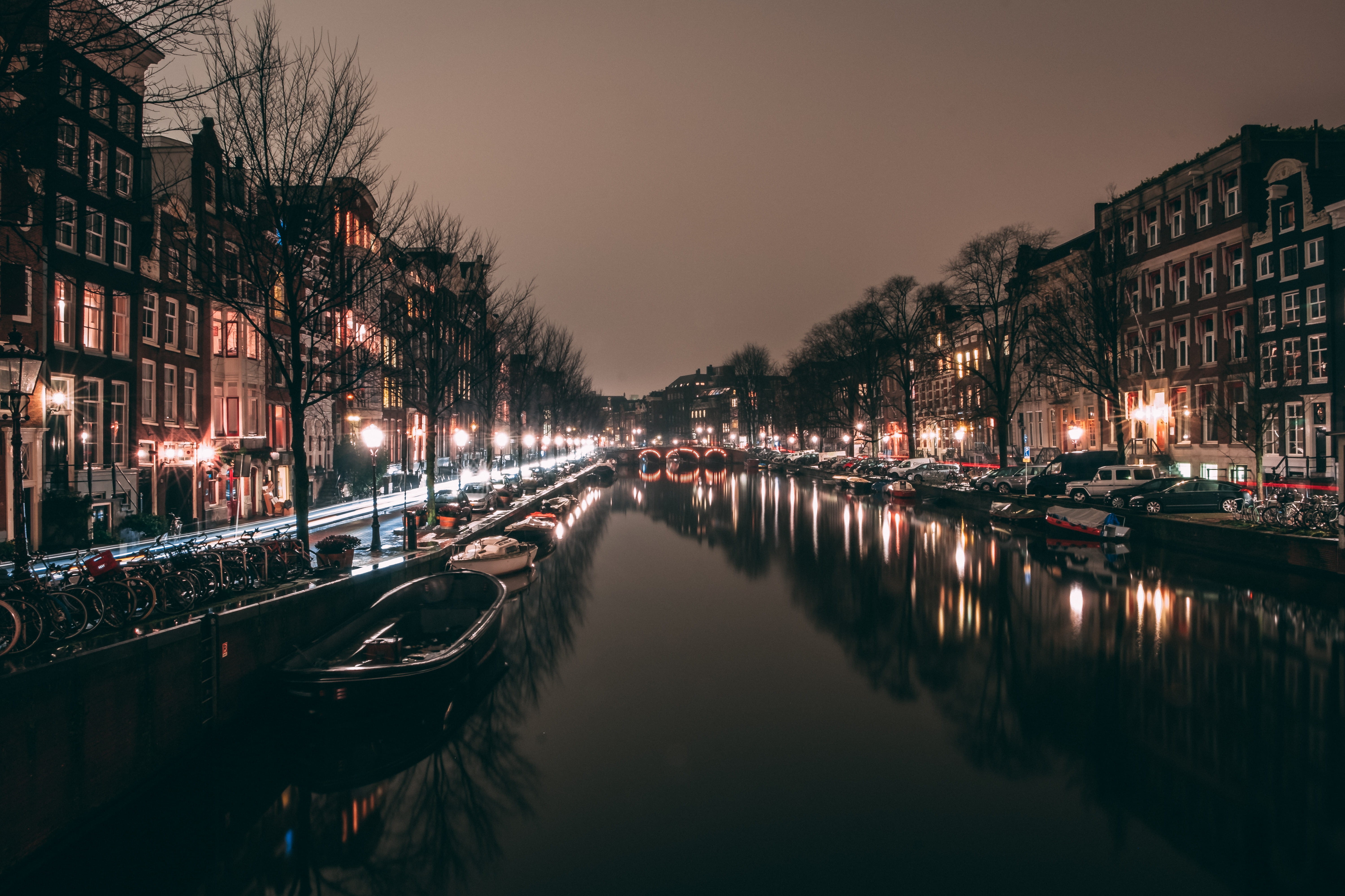 urban, city, metropolis, transportation, netherlands, port, mode of transportation, car, illuminated, scape, building exterior, tree, town, reflection, HD Wallpaper
