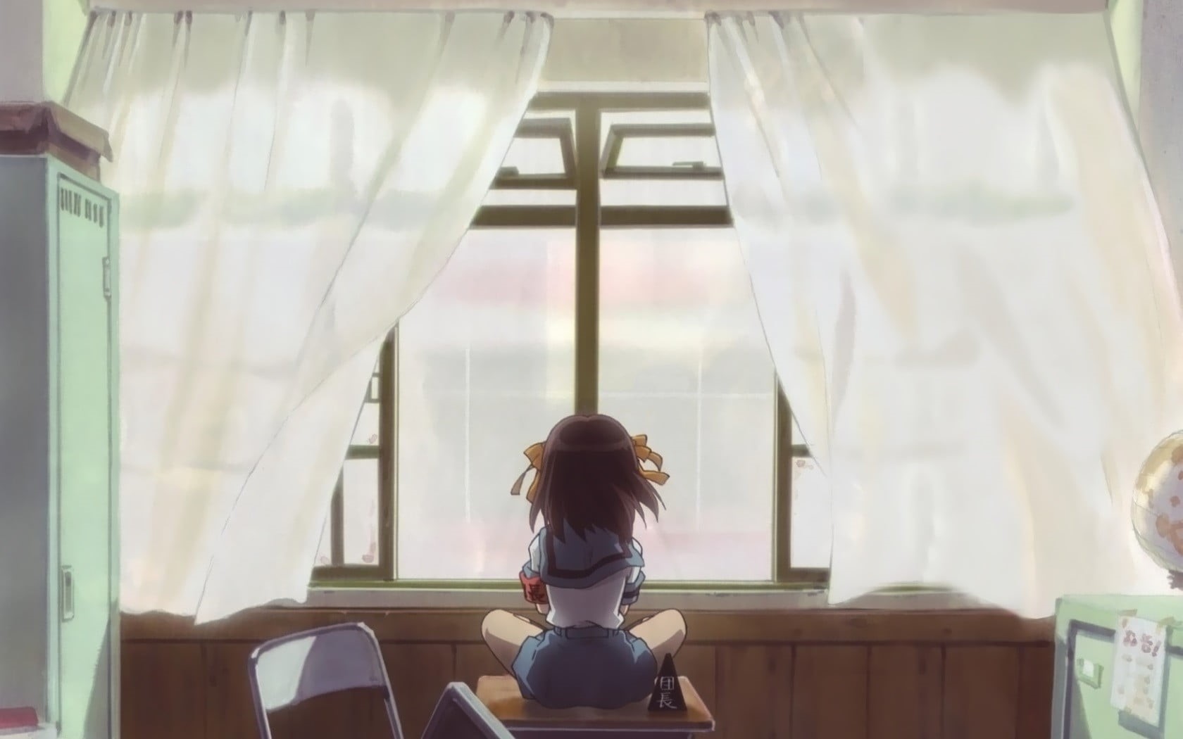 young adult, sitting, real people, rear view, young women, lifestyles, one person, indoors, The Melancholy of Haruhi Suzumiya, 720P, leisure activity, HD Wallpaper