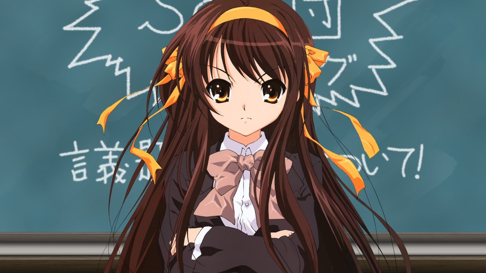 text, wall - building feature, The Melancholy of Haruhi Suzumiya, Suzumiya Haruhi no Yuutsu, child, anime, blackboard, lifestyles, board, 1080P, women, HD Wallpaper