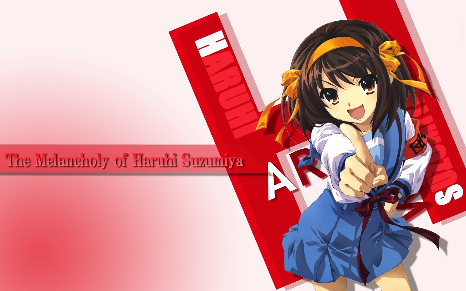 one person, full length, Suzumiya Haruhi , text, copy space, child, looking at camera, Suzumiya Haruhi no Yuutsu, girls, lifestyles, high angle view, red, HD Wallpaper
