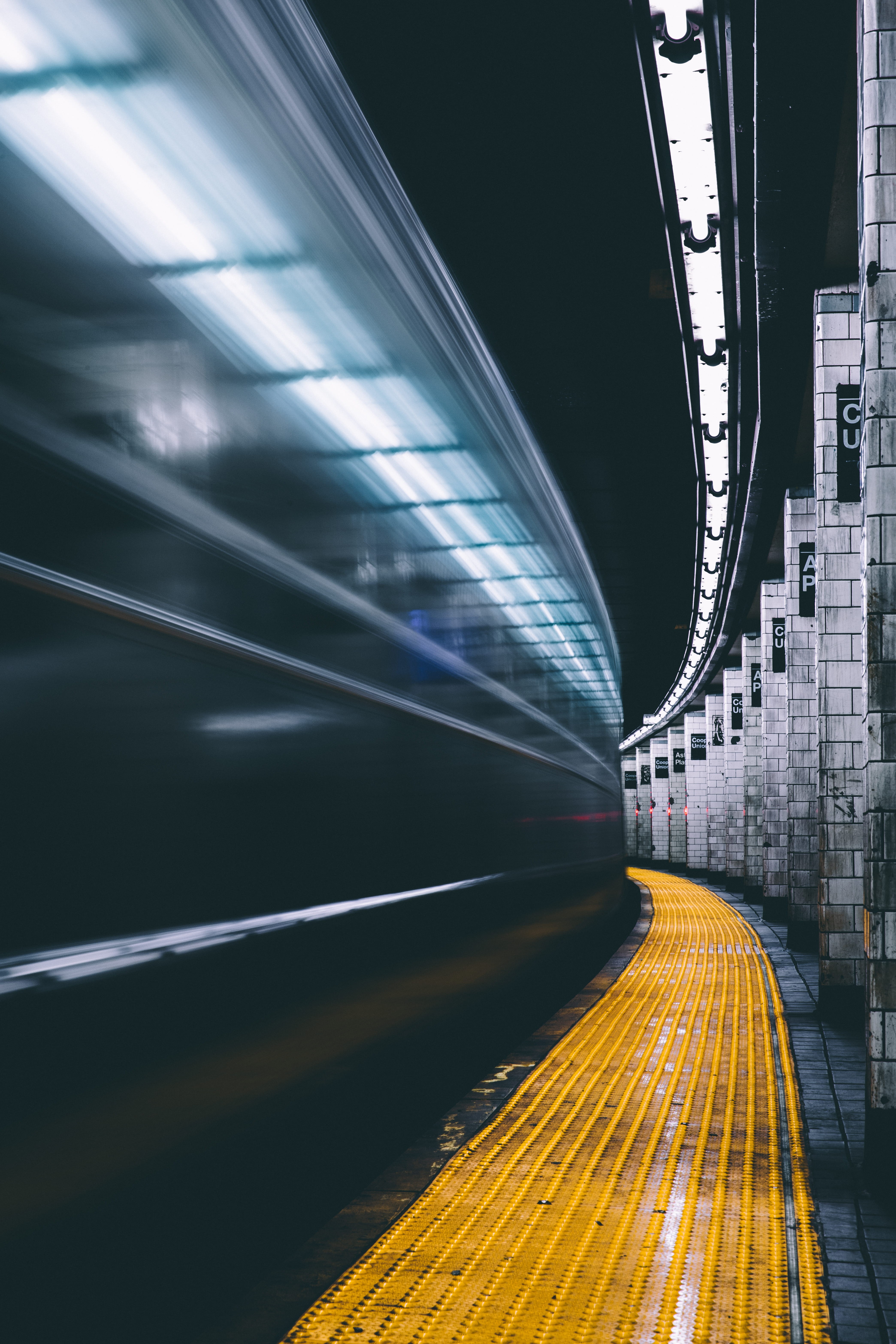 bridge, outdoors, nyc, platform, on the move, blurred motion, long exposure, dark, illuminated, railroad station, travel, mode of transportation, yellow, Phone HD Wallpaper