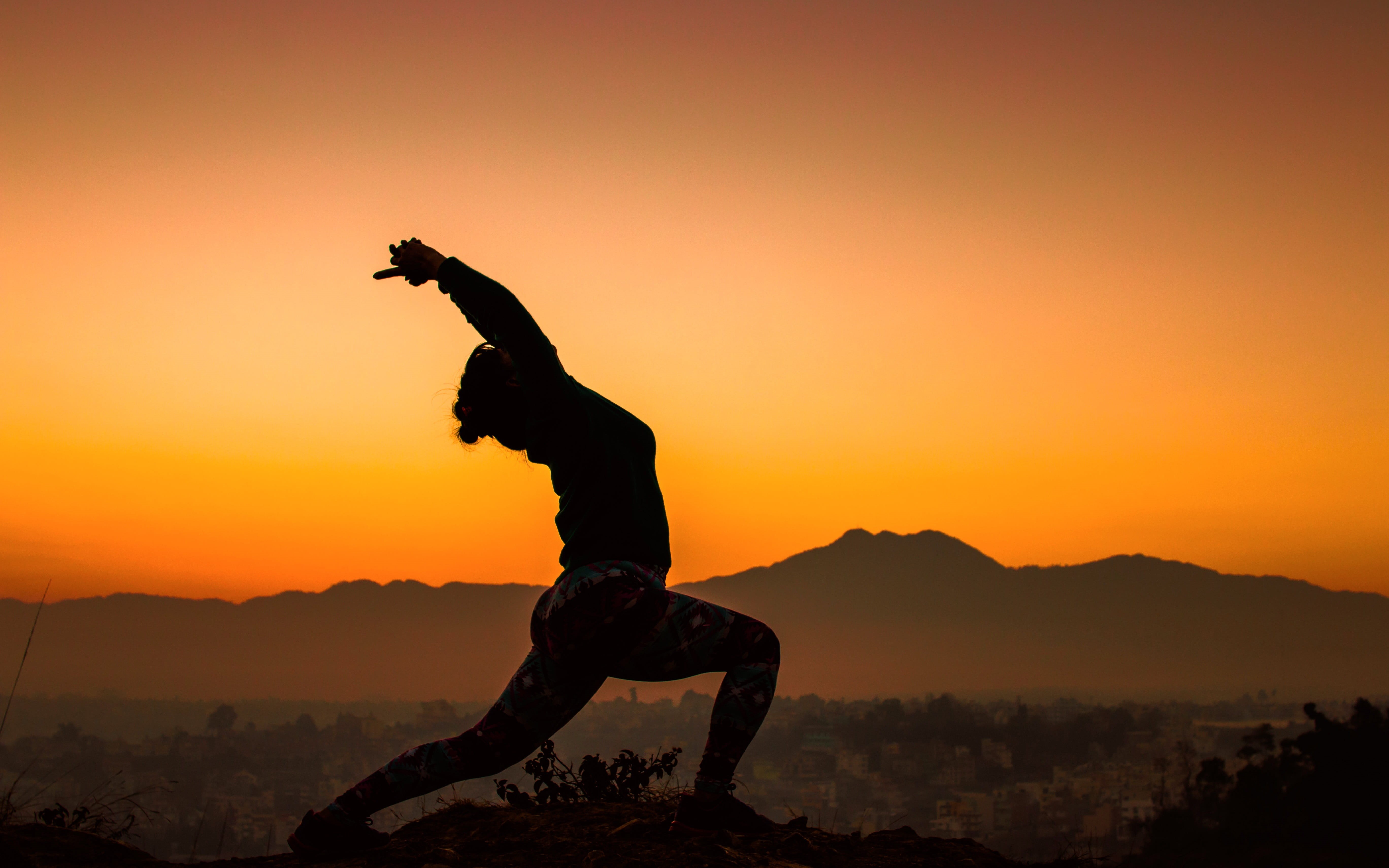 panoramic, 5K, sport, landscape, fair weather, travel, distance, lifestyles, healthy lifestyle, evening, yoga, action, silhouette, wellbeing, silhouetted, HD Wallpaper
