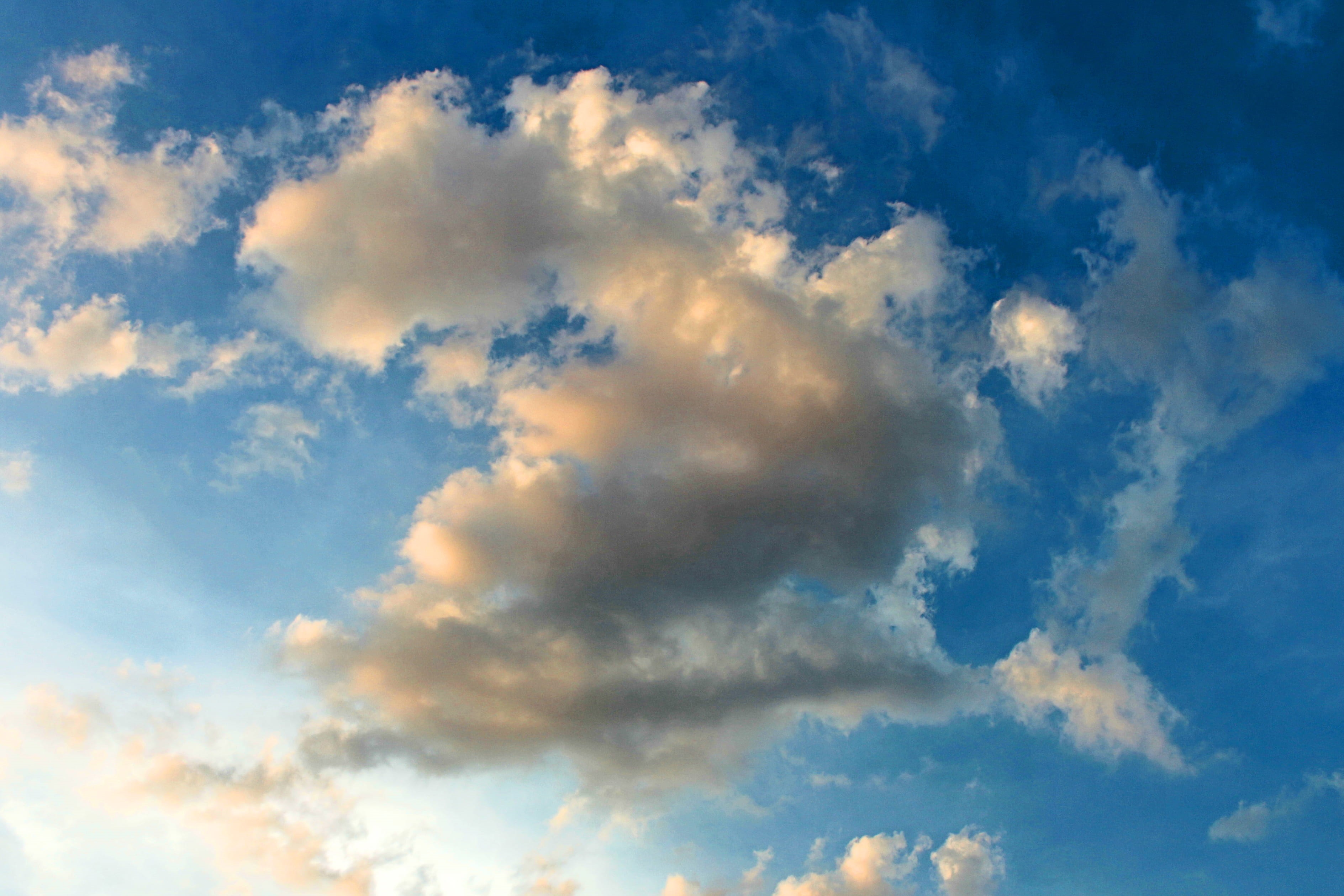 blue sky, high, sunlight, vibrant color, nature, clouds, climate, cloudiness, daytime, beautiful, meteorology, beauty in nature, textured effect, freedom, HD Wallpaper