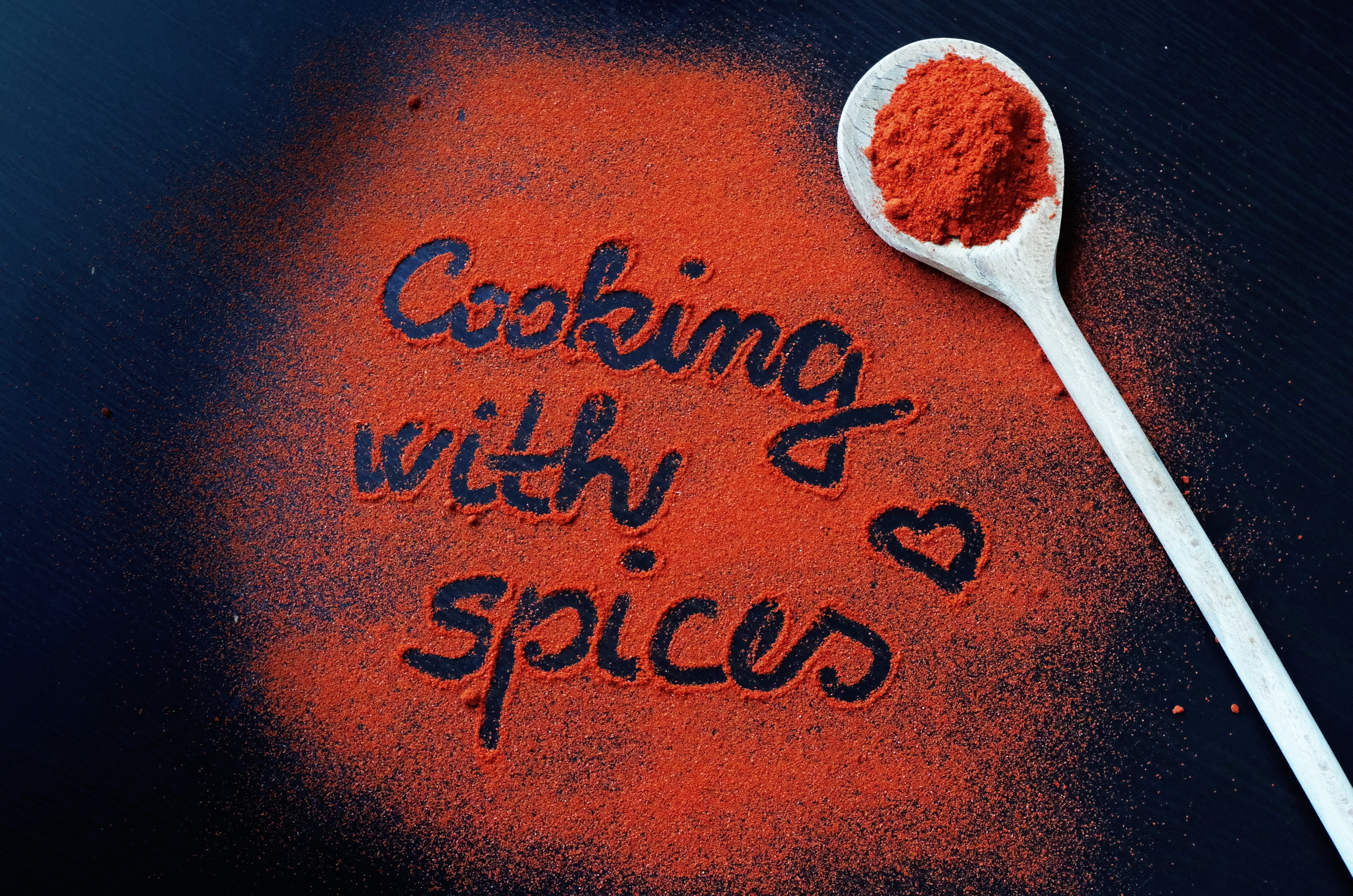 cooking, handwritten, 4K, close-up, high angle view, freshness, sign, spices, no people, cayenne pepper, communication, spice, powder, chili, pepper, craft, HD Wallpaper