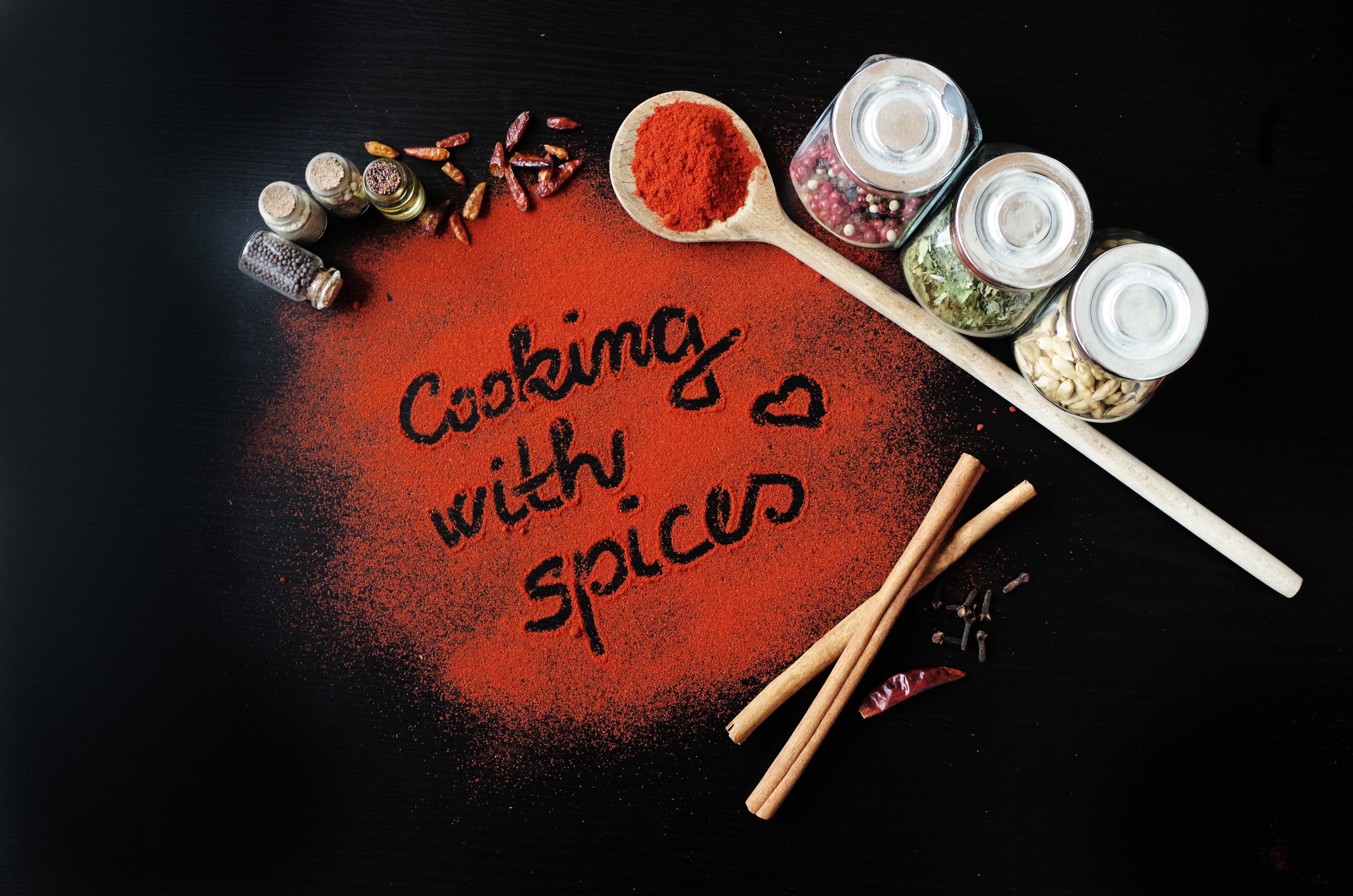 table, cooking, red, the smell of, wood - material, colorful, 4K, black color, glass, directly above, indoors, black background, high angle view, text, HD Wallpaper