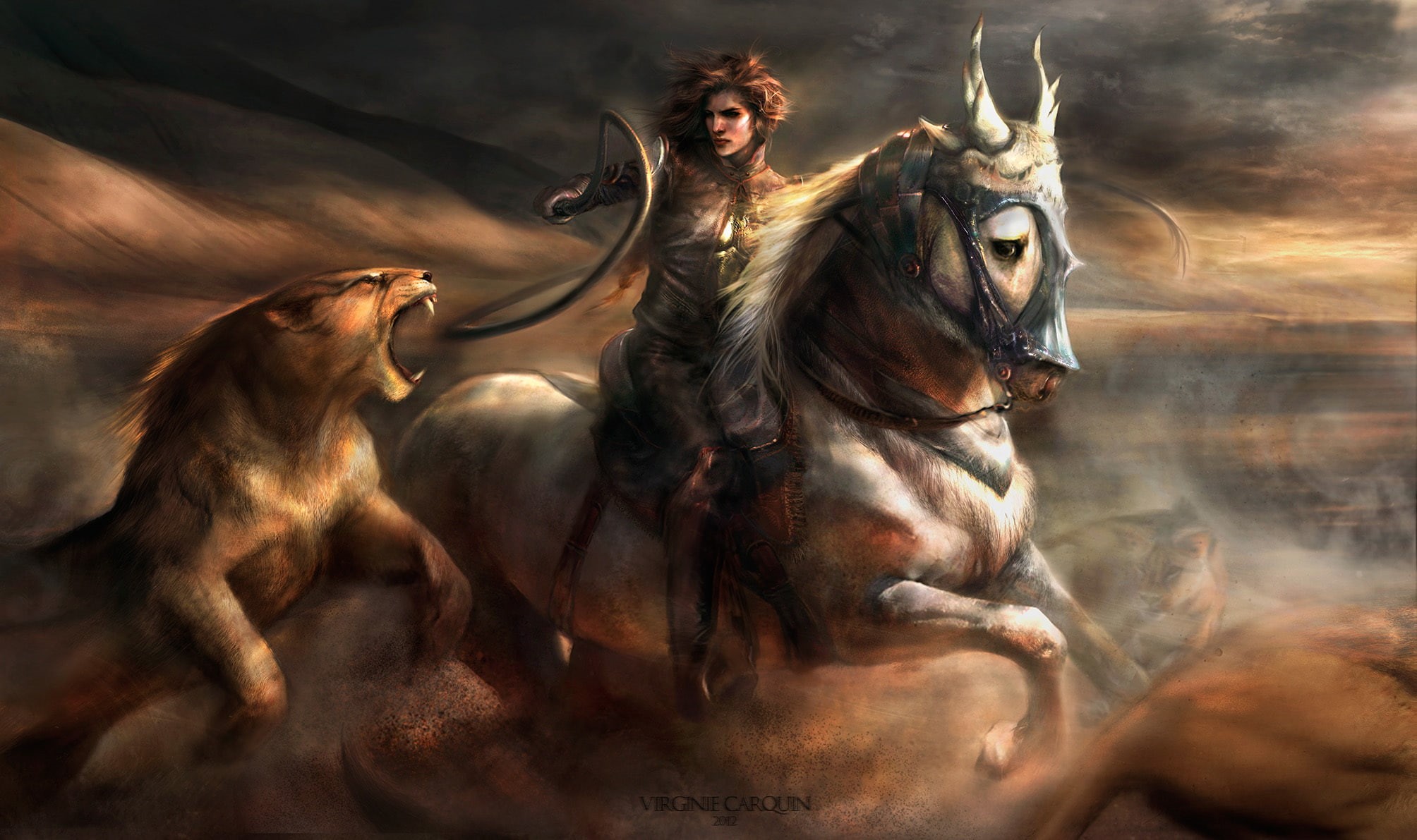 anger, sky, aggression, woman, movement, illustration, whip, mouth open, Leo, painting, cat, animal, girl, mammal, people, outdoors, furious, nature, stallion, HD Wallpaper