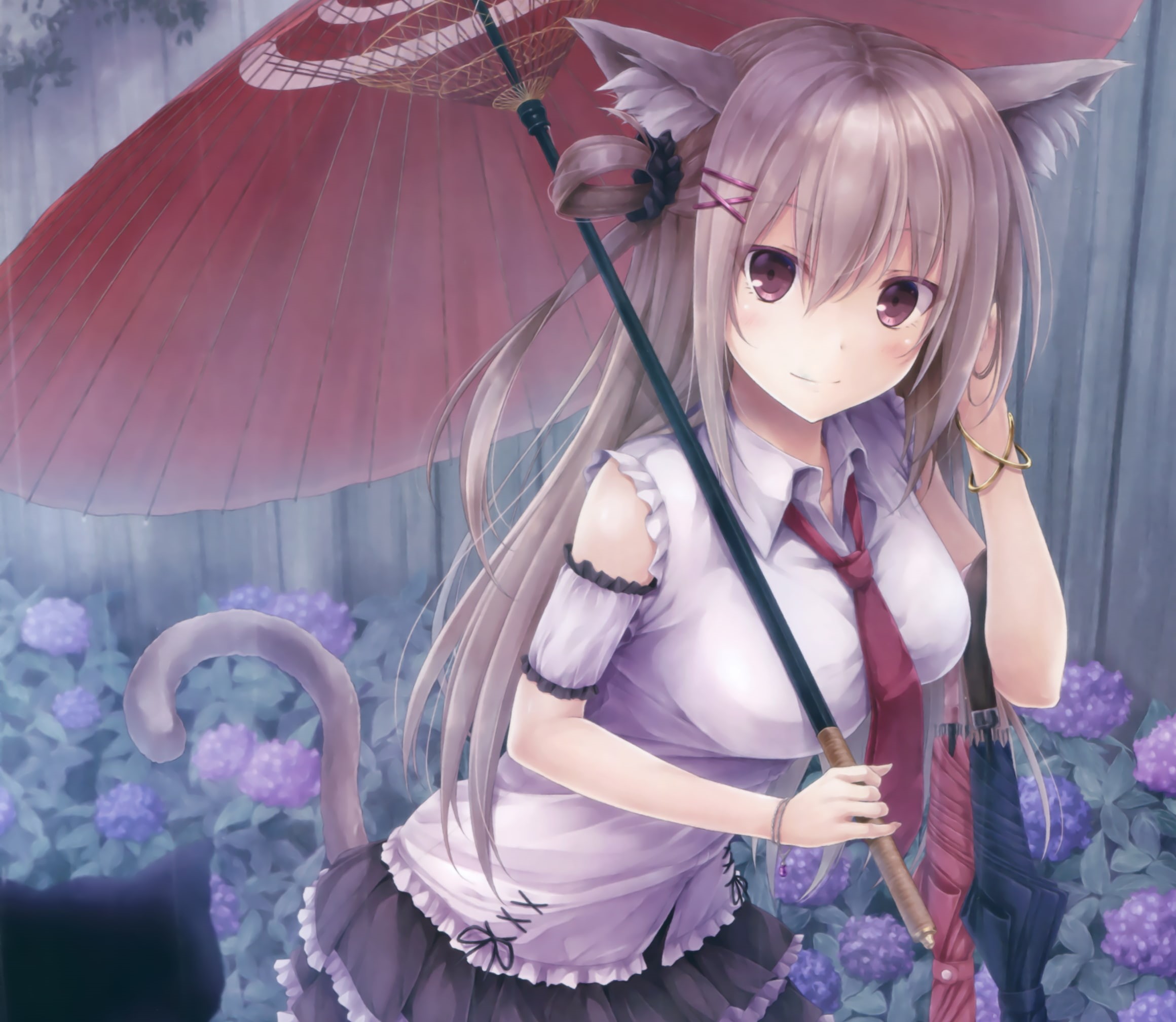 long hair, child, leisure activity, lifestyles, clothing, women, representation, costume, animal ears, one person, looking at camera, umbrella, parasol, HD Wallpaper