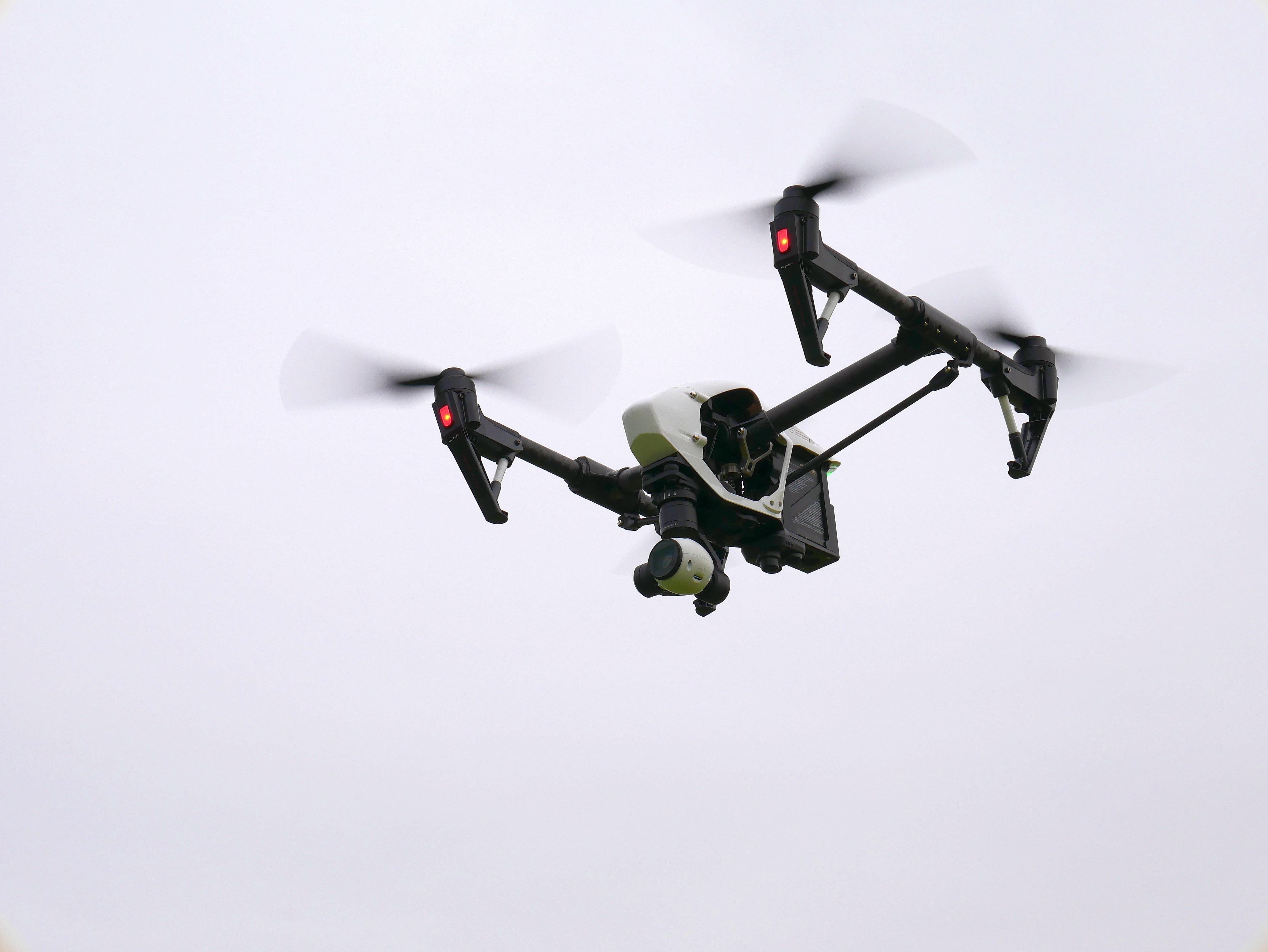 security, quadcopter, fly, 4K, technology, white, propeller, mid-air, military, outdoors, flying, unmanned, air force, plane, mode of transportation, airplane, HD Wallpaper