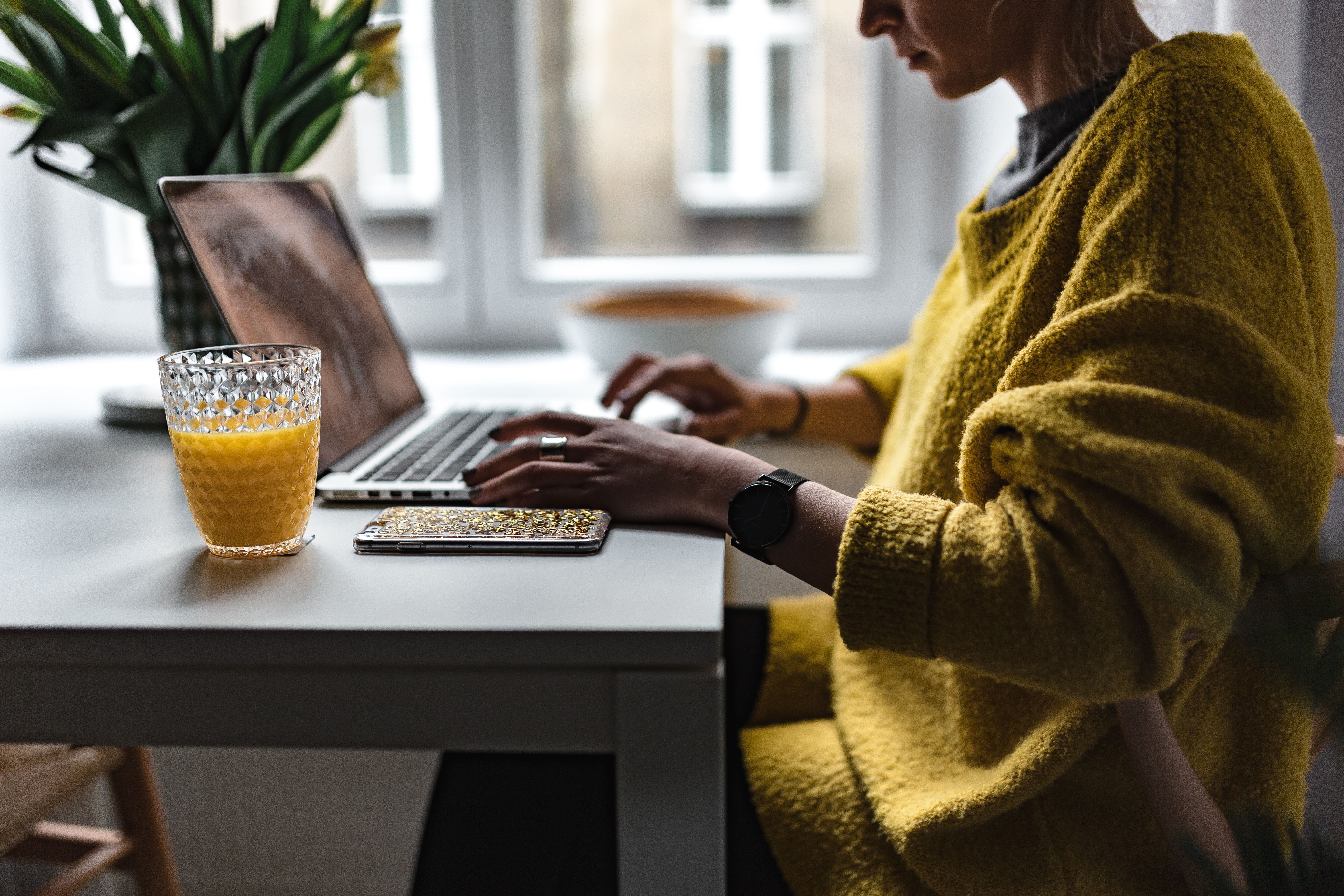 wireless Technology, work, macbook, person, meal, orange juice, internet, adults Only, computer, table, workplace, surfing the Net, technology, typing, HD Wallpaper