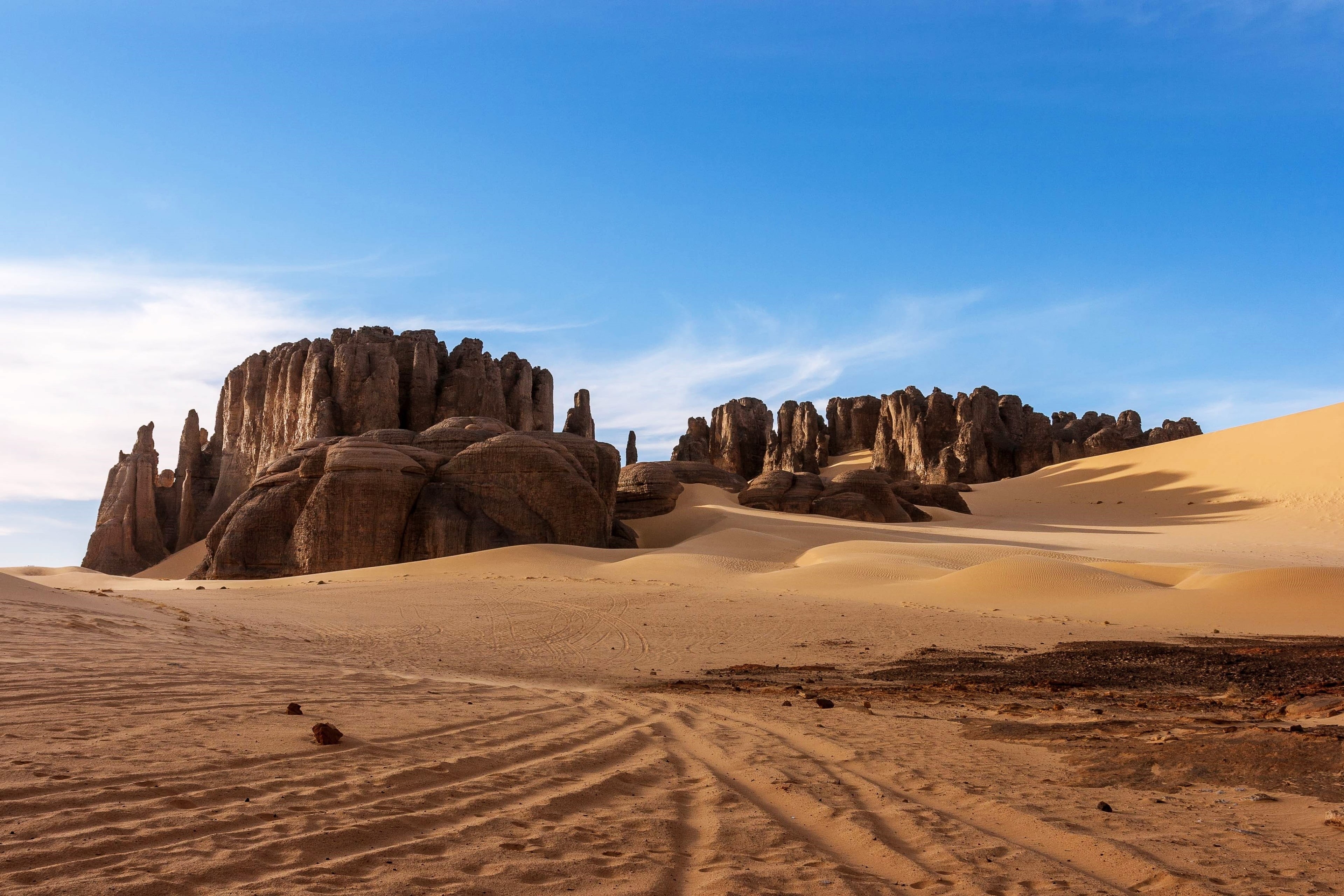 rock formation, landscape, remote, 4K, eroded, atmospheric, desert, rock - object, solid, land, sand, beauty in nature, physical geography, no people, HD Wallpaper