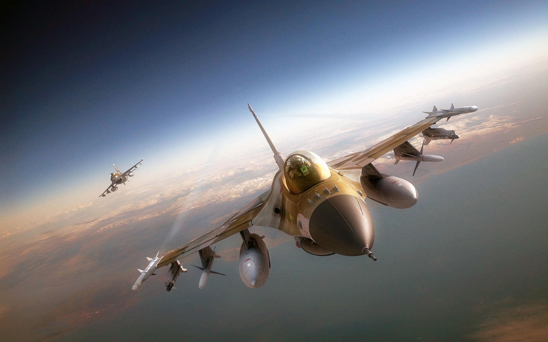jet fighter, airforce, jet fighters, aircraft, f, tandem, falcons, armed, 1080P, HD Wallpaper