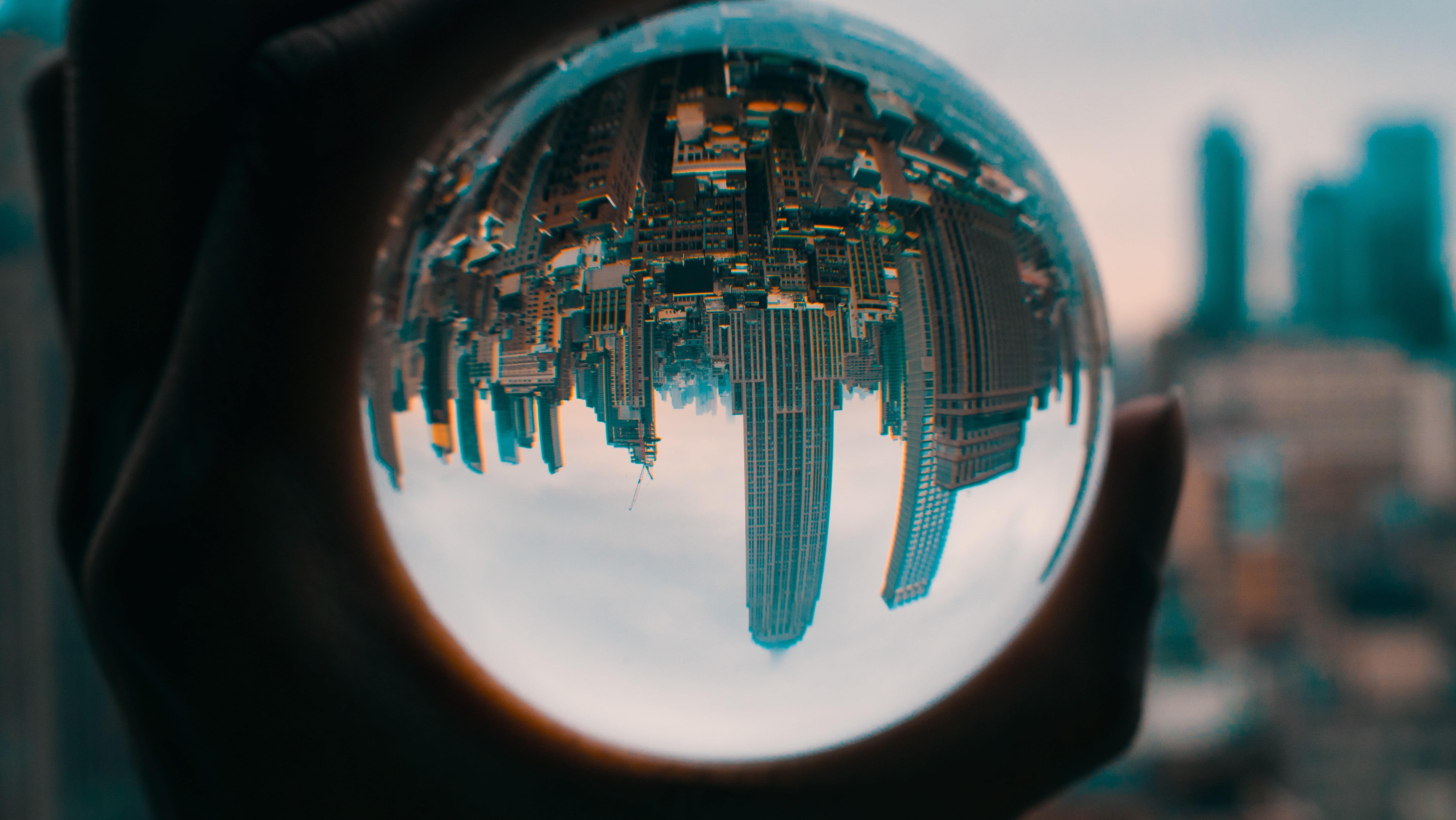 small, New York City, crystal, office building exterior, colorful, circle, depth of field, glass - material, ball, world, selective focus, coin operated, HD Wallpaper