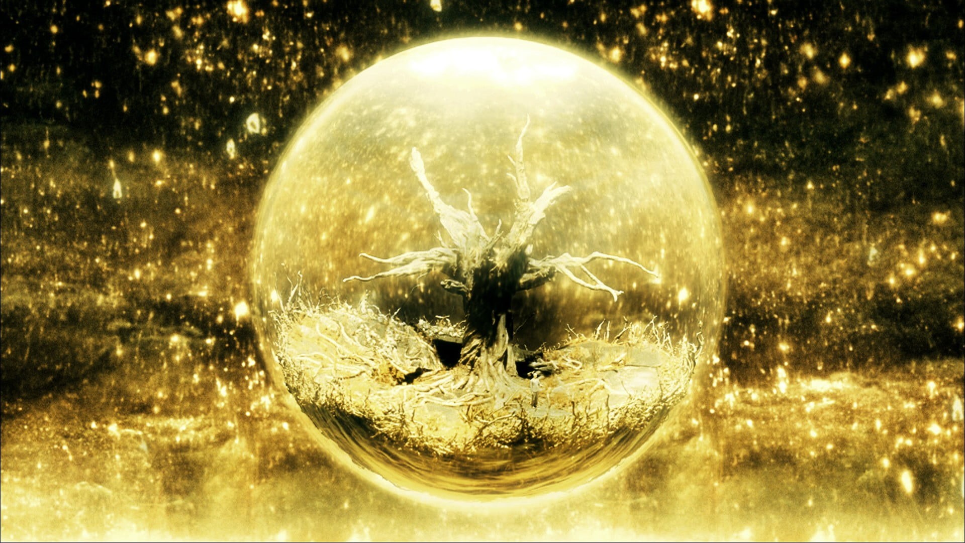 crystal ball, painting, indoors, nebula, abstract, no people, geometric shape, transparent, round, shiny, lighting equipment, christmas, movies, night, HD Wallpaper