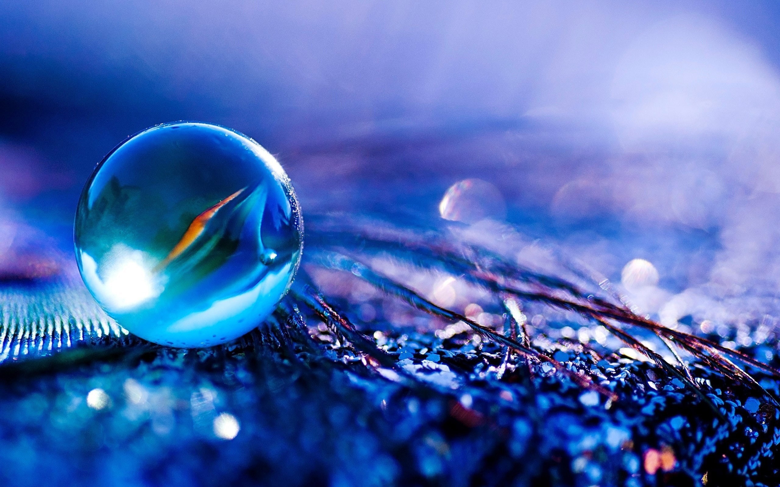 glass - material, beauty in nature, sphere, outdoors, nature, ball, single object, crystal, reflection, macro, crystal ball, blue, shiny, selective focus, HD Wallpaper