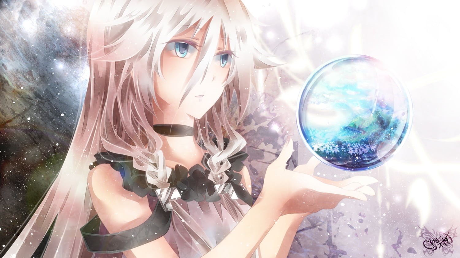 young women, young adult, holding, transparent, 720P, women, front view, Vocaloid, indoors, glass - material, portrait, sphere, IA (Vocaloid), adult, digital composite, HD Wallpaper