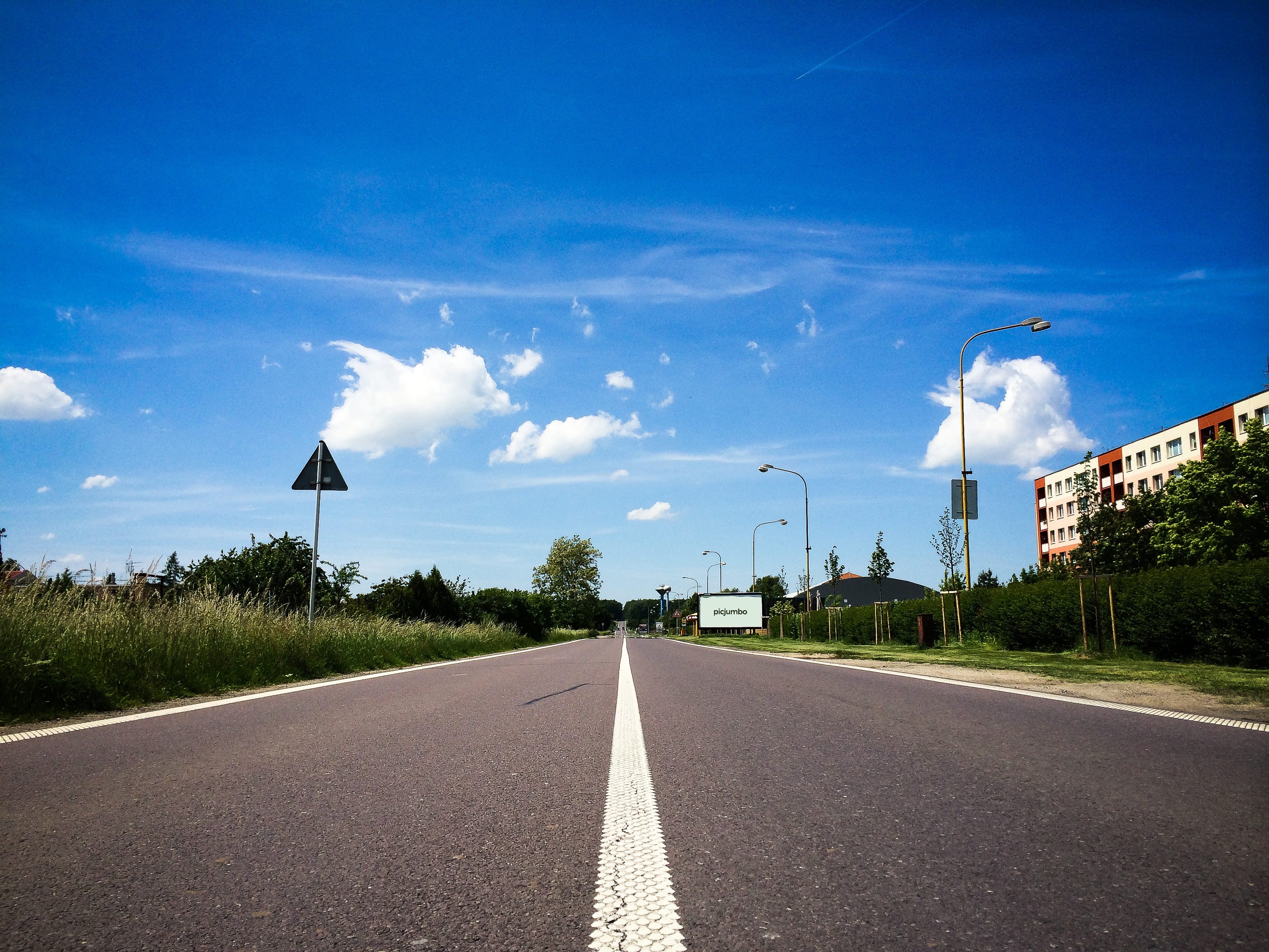 Road, summer, sign, no People, marking, direction, road marking, day, the way forward, symbol, traveling, sky, tree, city, 2K, travel, clouds, Czech, plant, HD Wallpaper