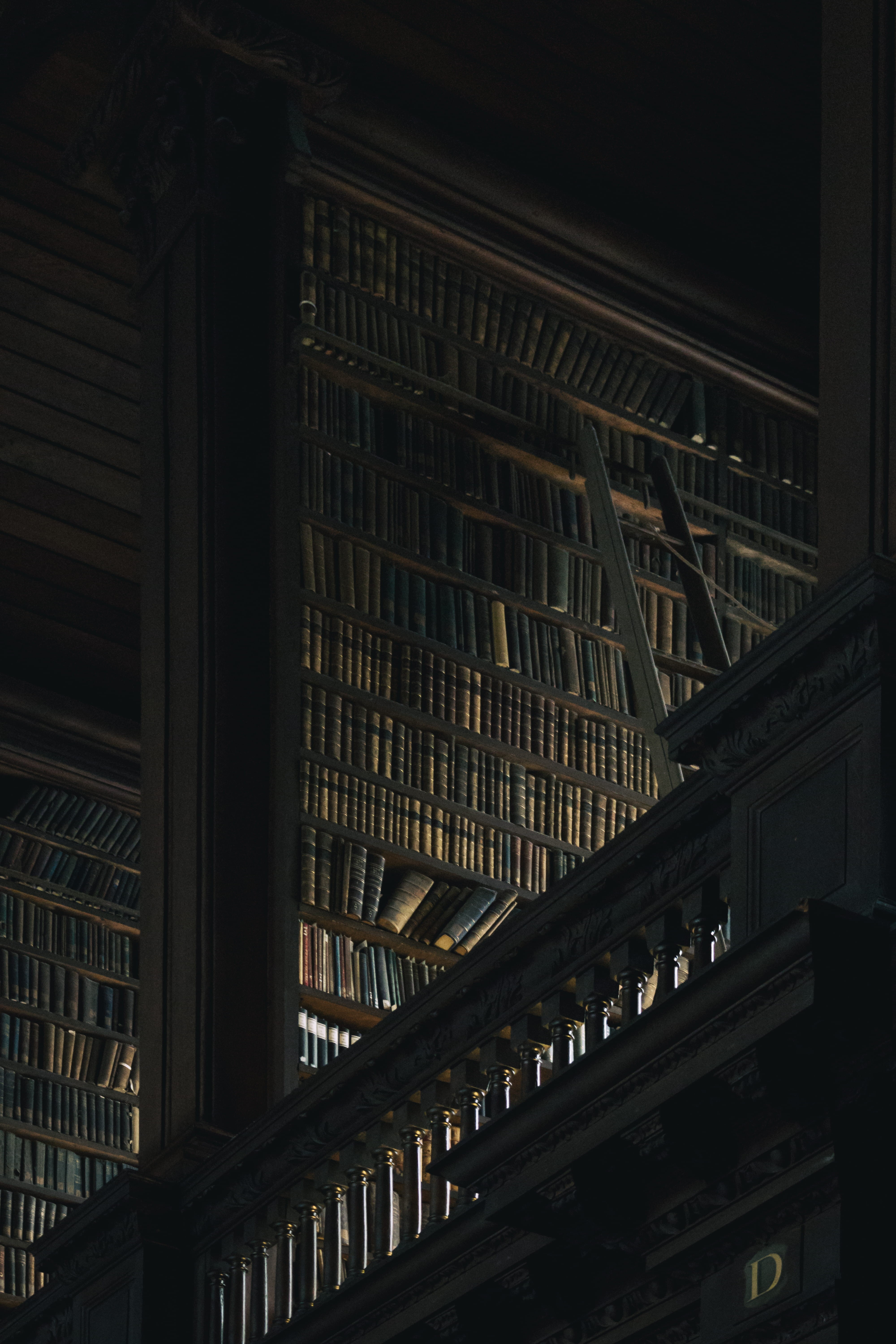 historic, wood - material, no people, interior design, low angle view, college, reading, books, ladder, dark, old, ceiling, lot, city, wood, assorted, illuminated, Phone HD Wallpaper