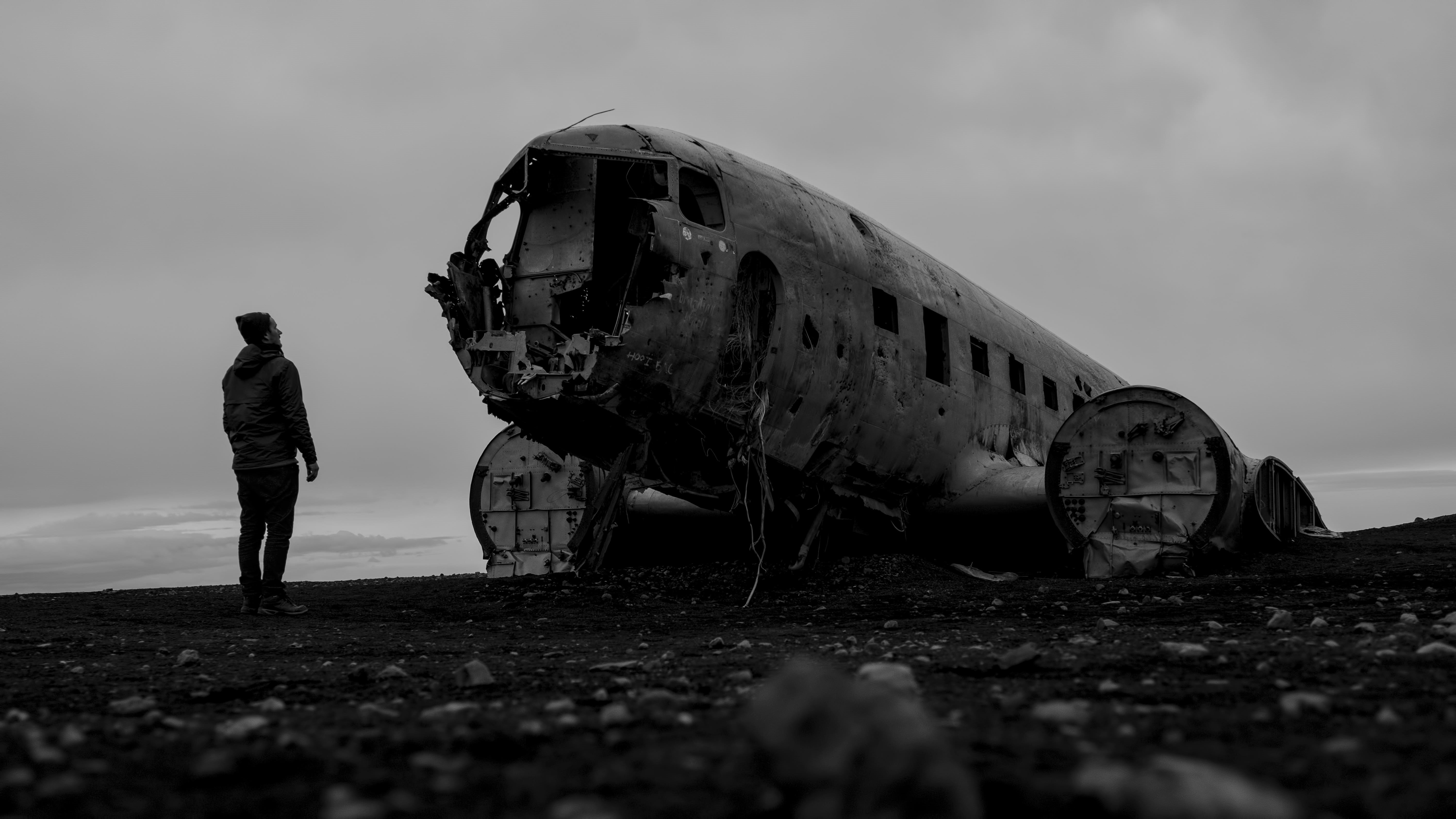 land, abandoned, sky, cloud - sky, one person, cloudy, outdoors, navy, man, cold, history, accidents and disasters, damaged, winter, 5K, beside, iceland, HD Wallpaper
