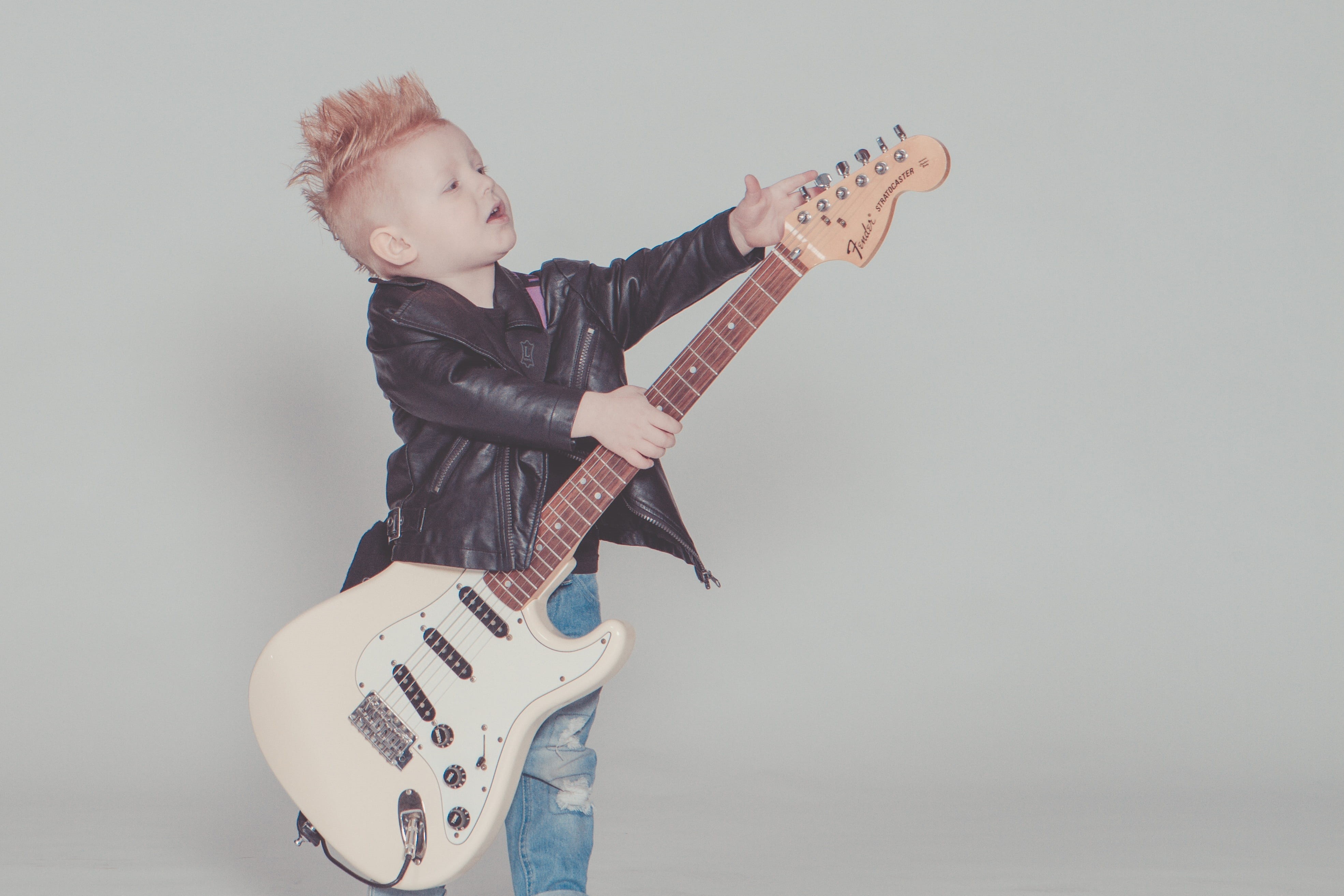 holding, wear, one person, musical instrument, person, men, males, jacket, model, stringed instrument, boy, indoors, guitar, studio shot, electric guitar, HD Wallpaper