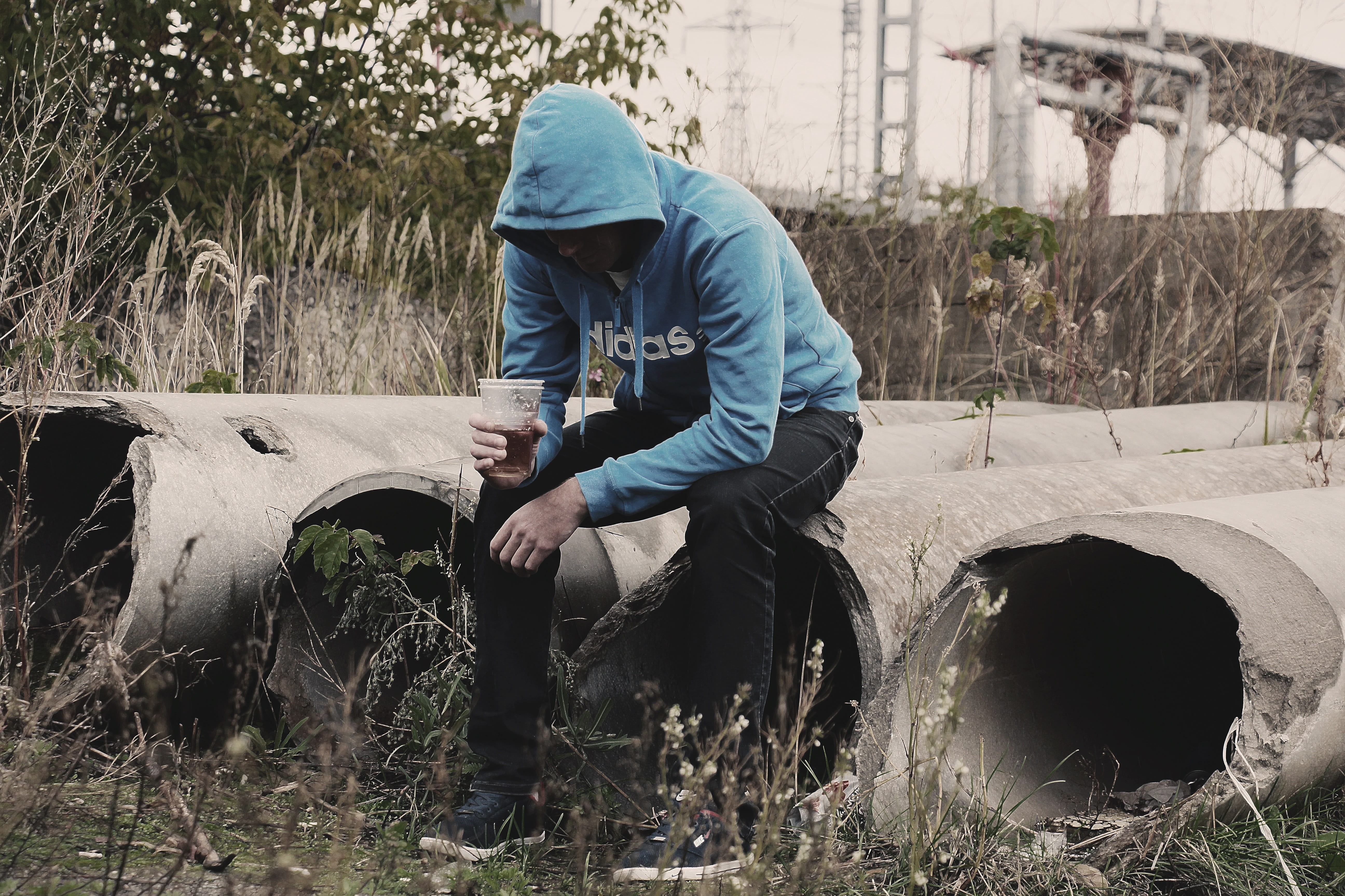 loneliness, one Person, hoodie, gray, mode of transportation, three quarter length, dirty, disposable cup, transportation, casual clothing, pullover, farmer, HD Wallpaper